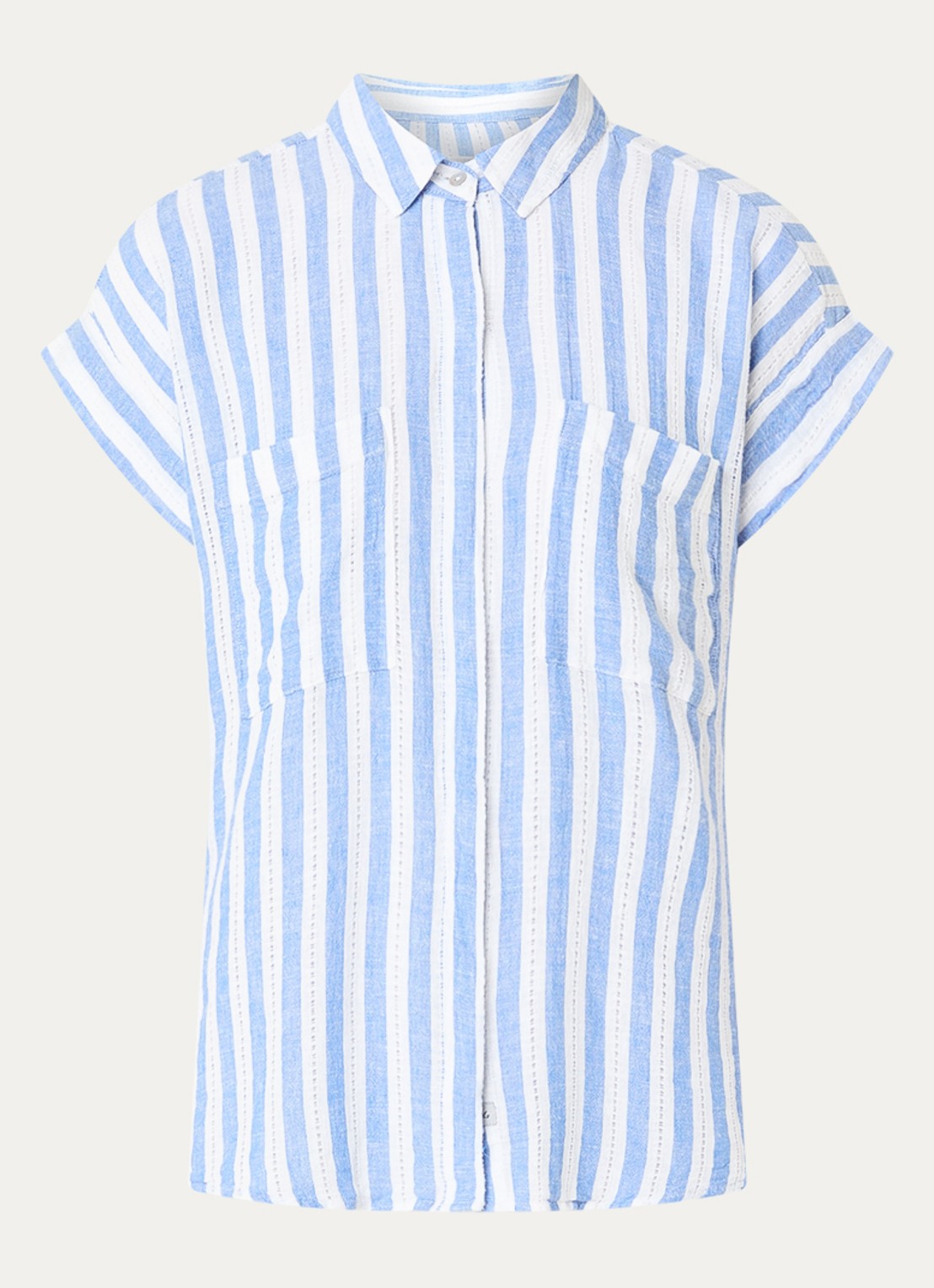 Rails Cito blouse in linnenblend met streepprint - voorkant blauwgrijs