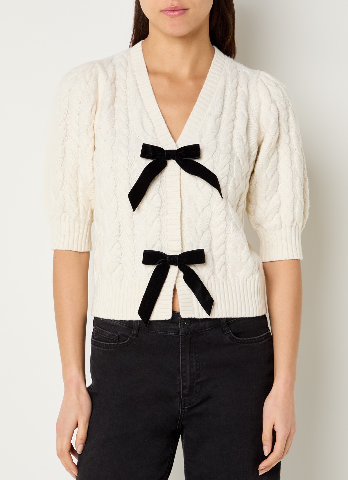 Rails Clarissa kabelgebreid vest met strikdetail - detail 4 gebroken wit