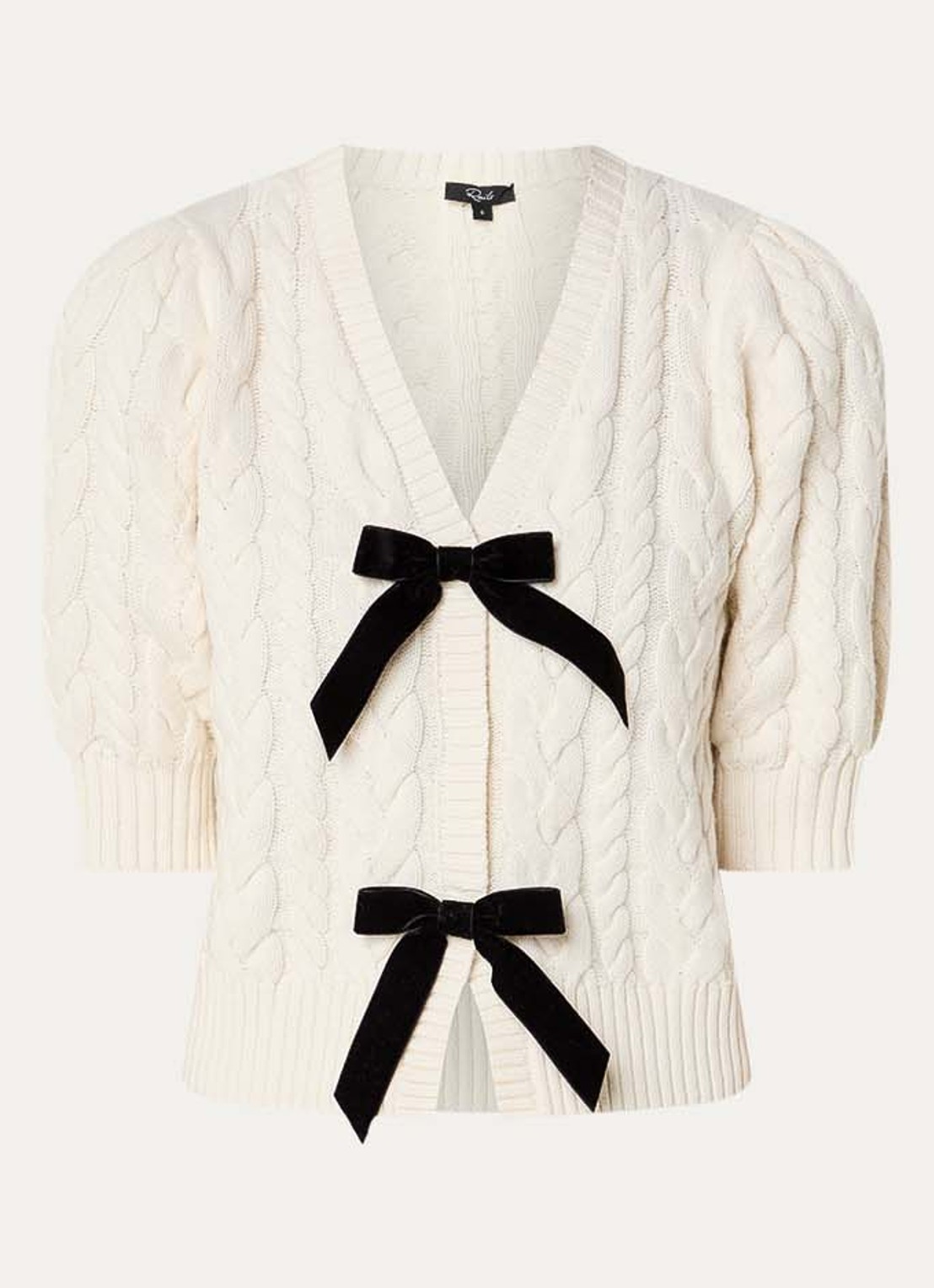 Rails Clarissa kabelgebreid vest met strikdetail - voorkant 2 gebroken wit