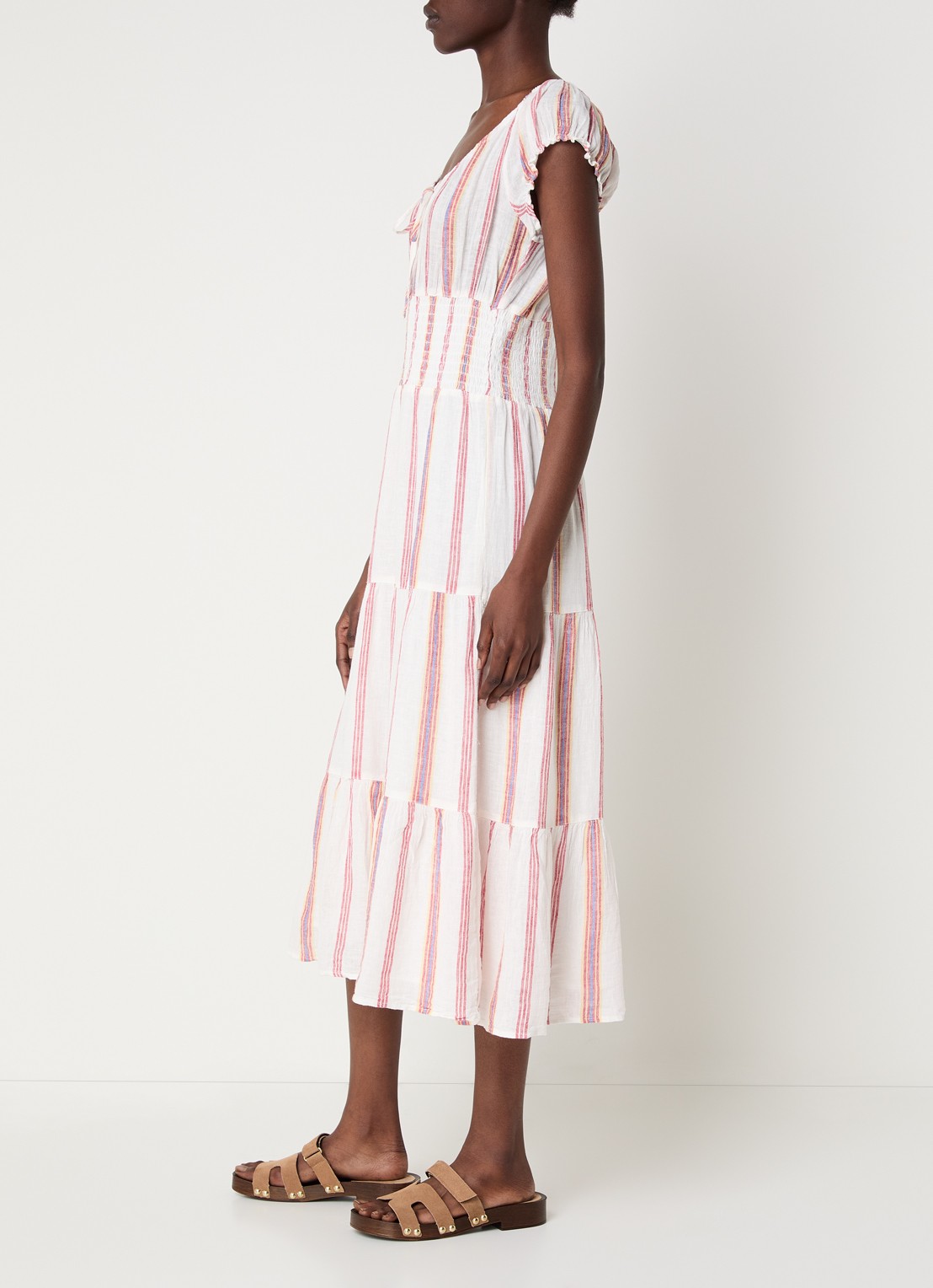 Rails Daria midi jurk met streeprint - voorkant 3 creme
