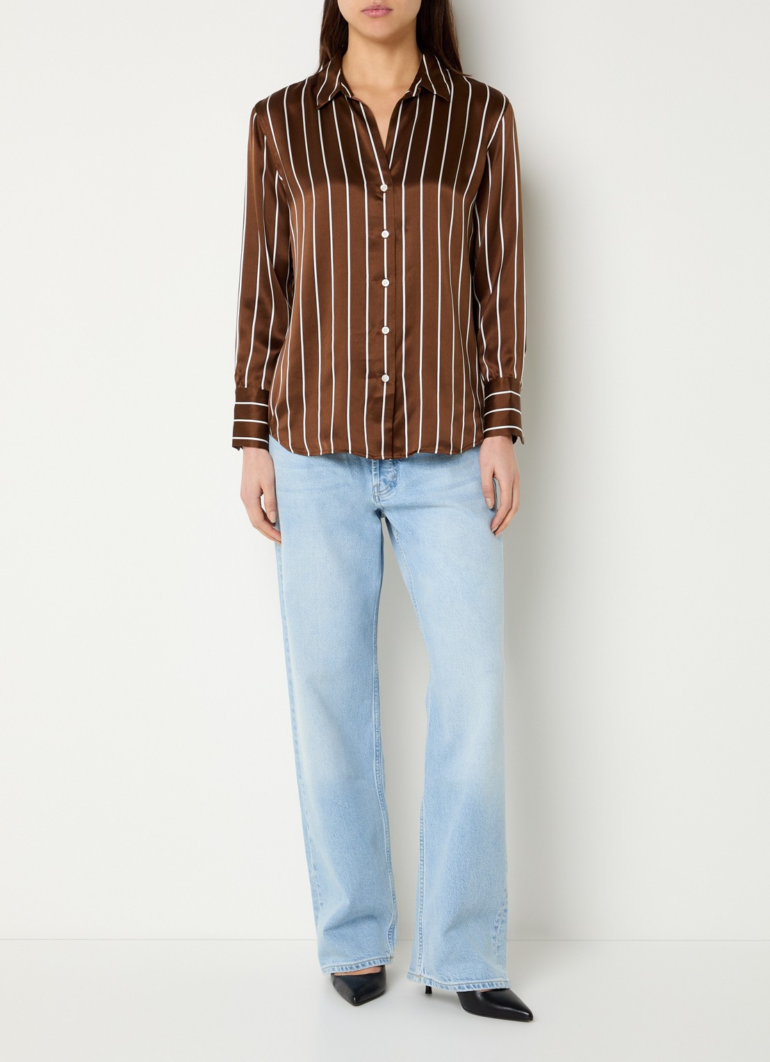 Rails Dorian blouse van zijde met streepprint - voorkant 4 bruin