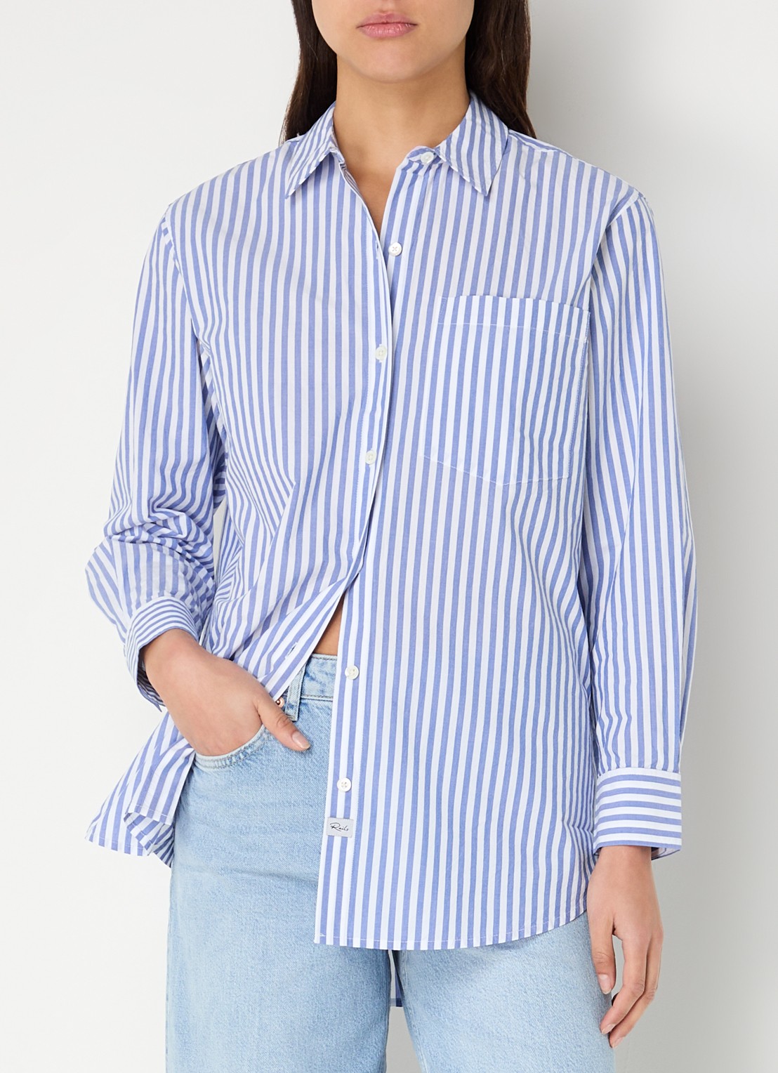 Rails Elsa blouse met streepprint - detail lichtblauw