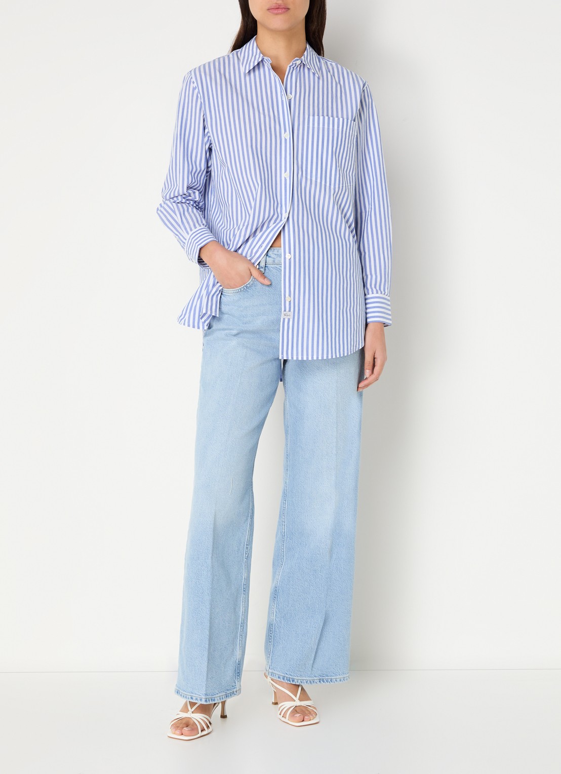 Rails Elsa blouse met streepprint - voorkant 4 lichtblauw