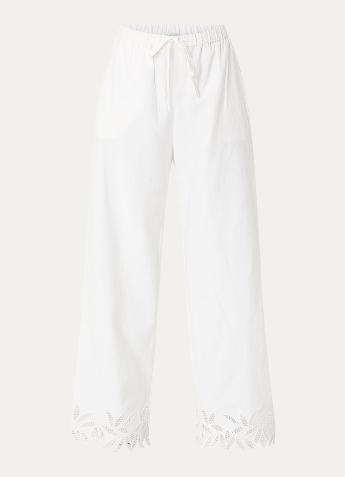 Rails Emmie mid waist loose fit broek met steekzakken en broderie - voorkant 3 gebroken wit