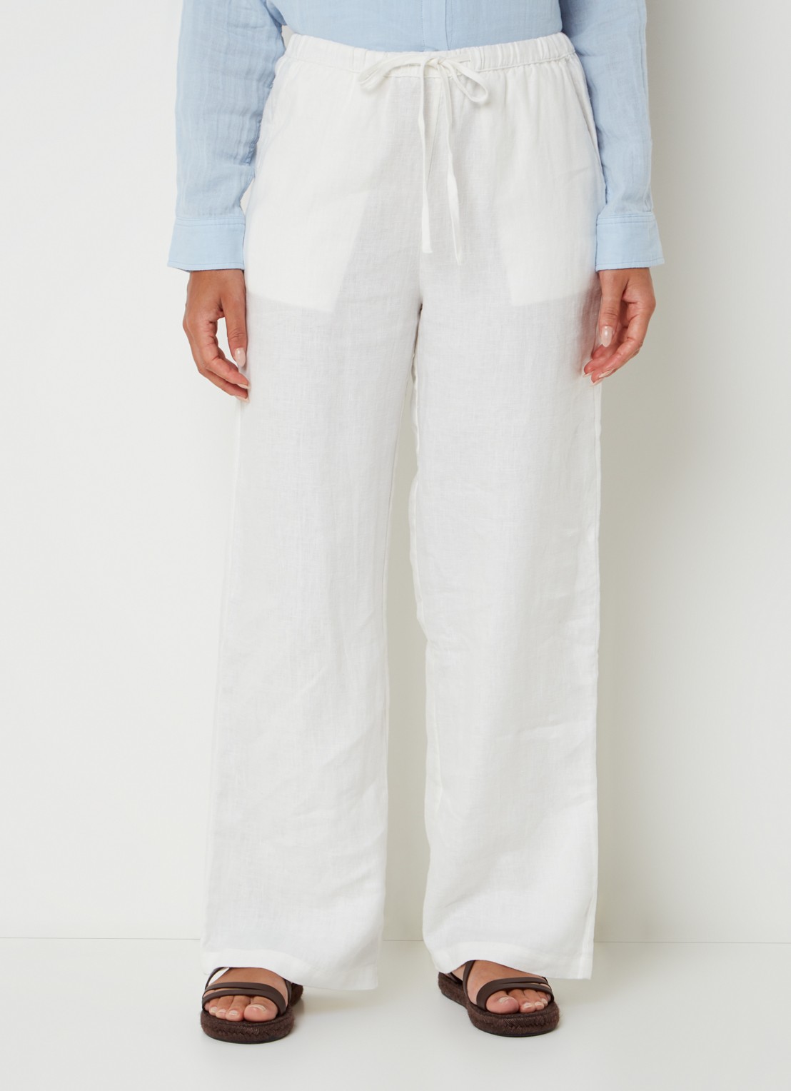 Rails Emmie mid waist loose fit broek van linnen met steekzakken - detail wit