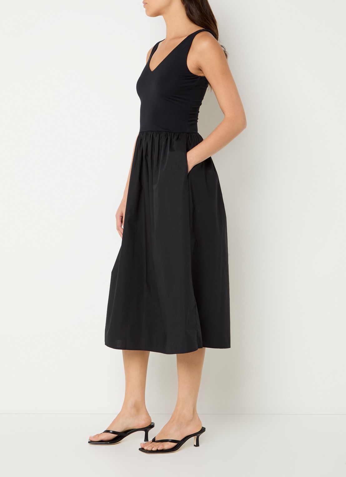 Rails Franca midi jurk met plooidetail - voorkant 3 zwart