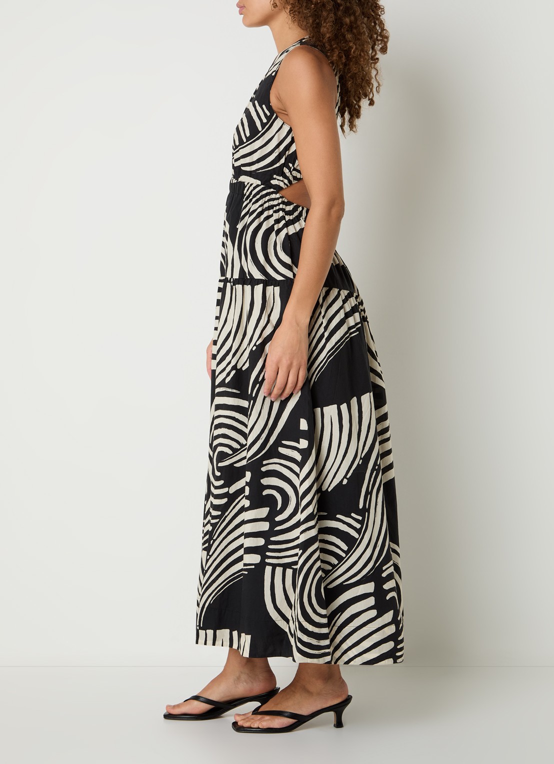 Rails Genevieve maxi jurk met print en steekzakken  - voorkant 4 beige