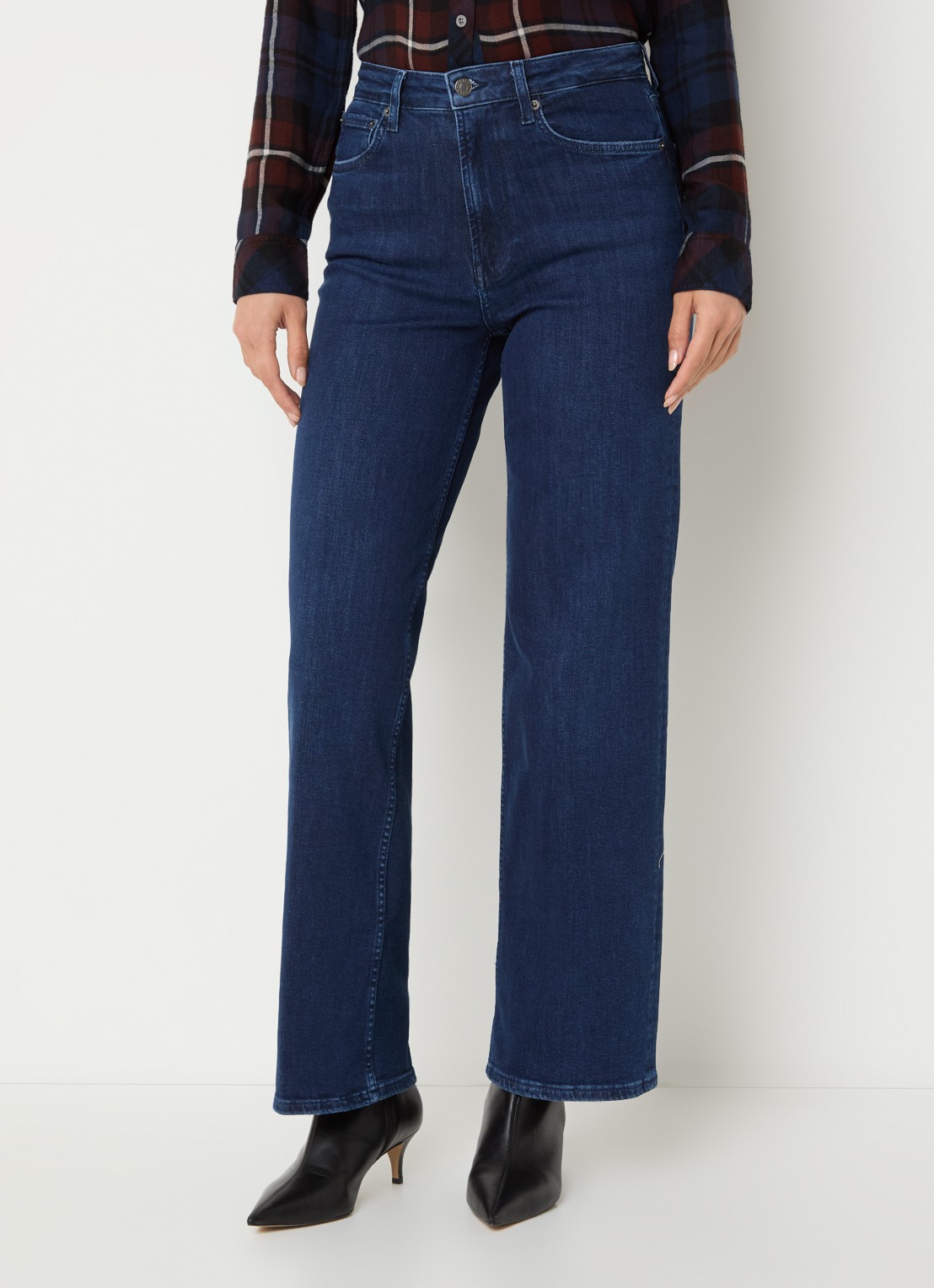 Rails Getty high waist wide leg jeans met donkere wassing - detail indigo