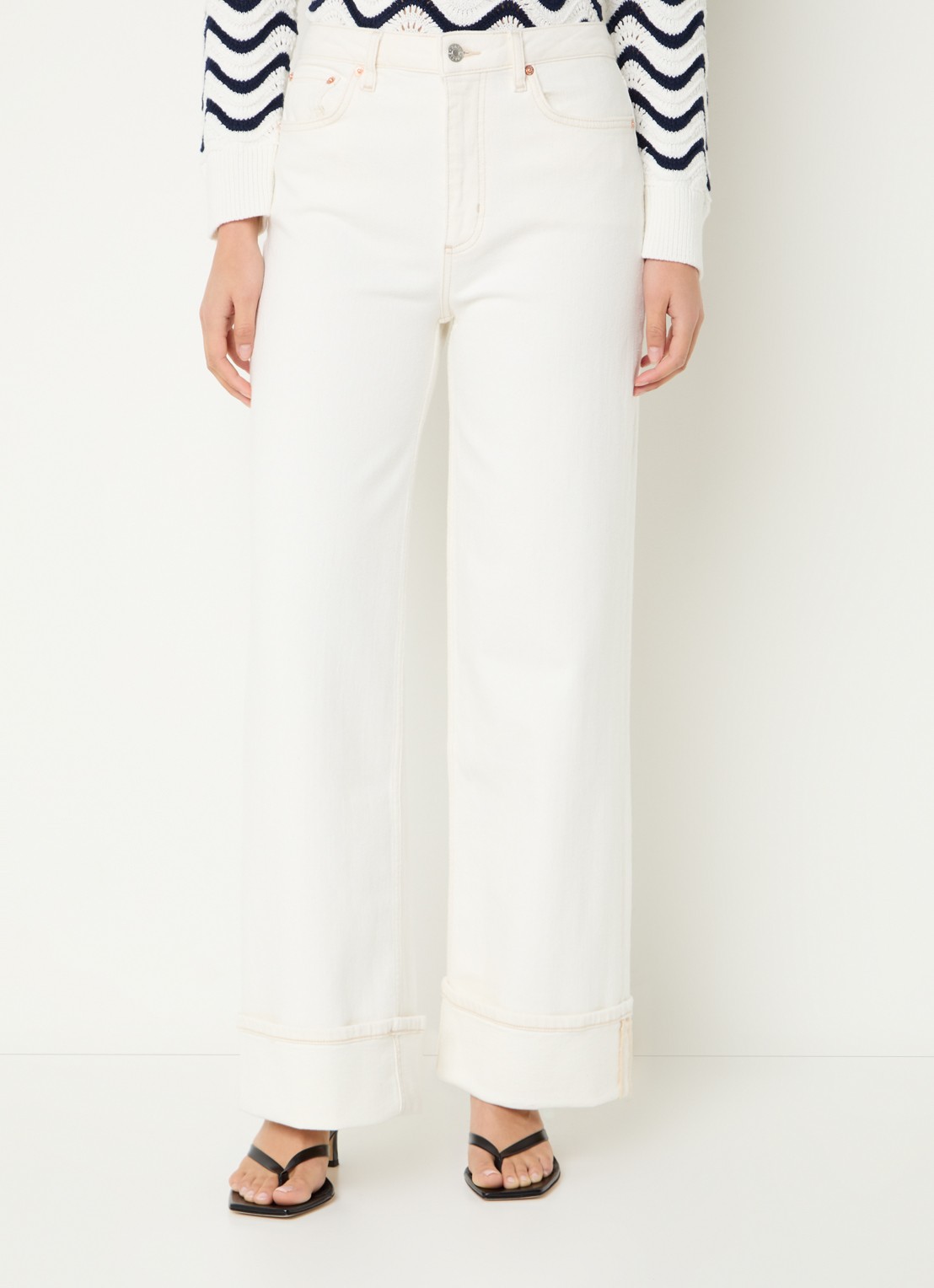 Rails Getty high waist wide leg jeans met gekleurde wassing - detail 4 gebroken wit