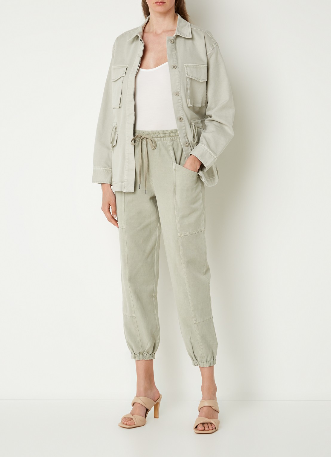 Rails Haven high waist cropped tapered fit cargobroek  - voorkant 4 khaki