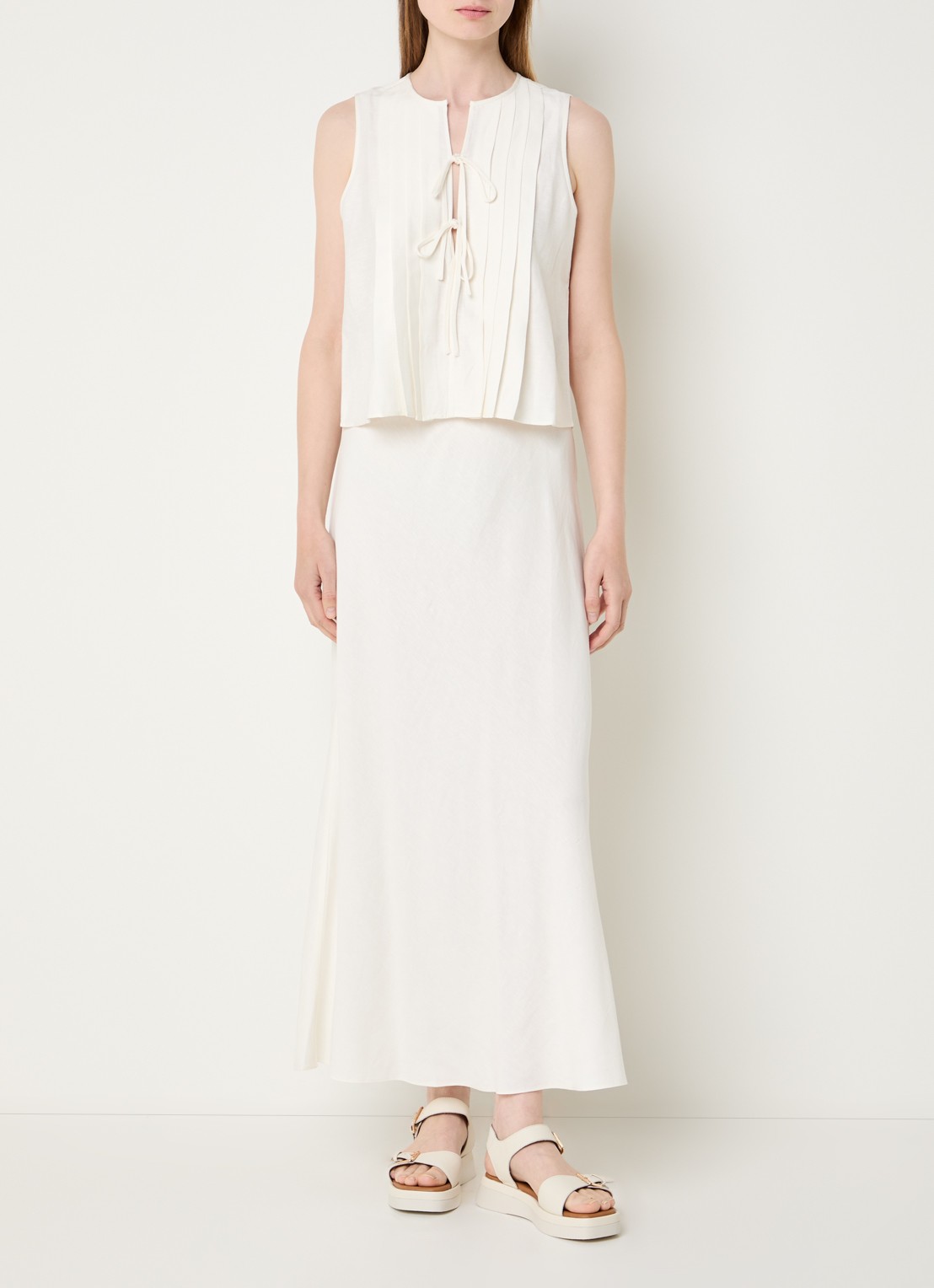 Rails High waist maxi rok in linnenblend - voorkant 3 ivoor