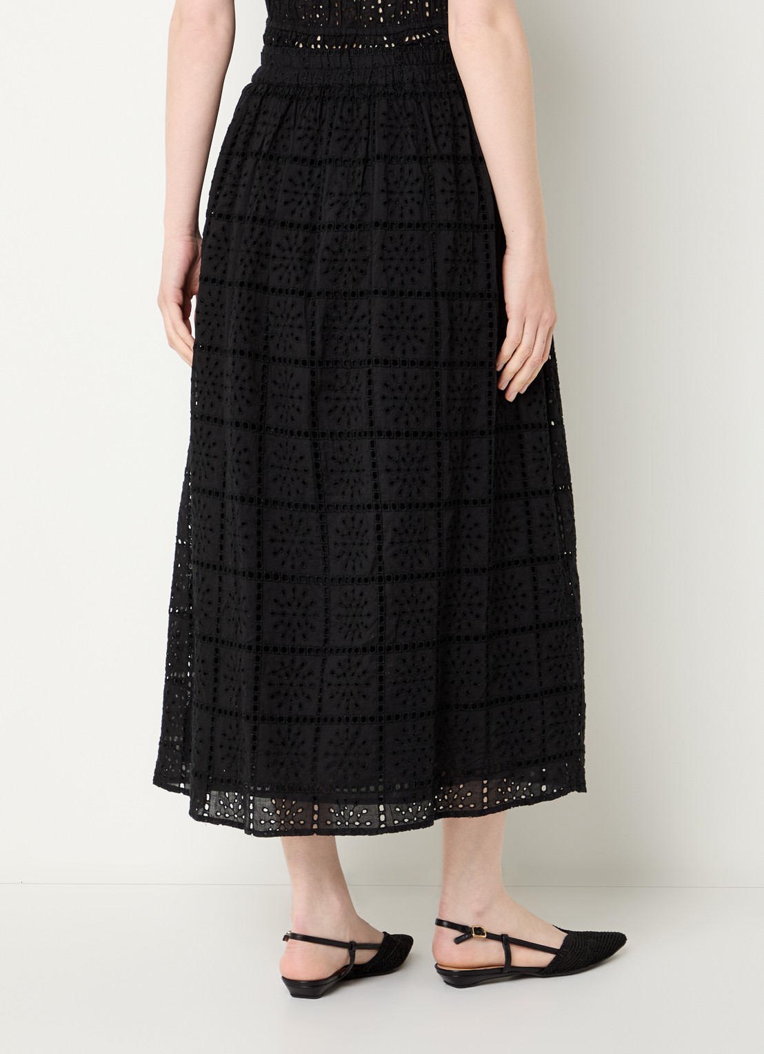 Rails High waist midi rok met broderie - achterkant 3 zwart