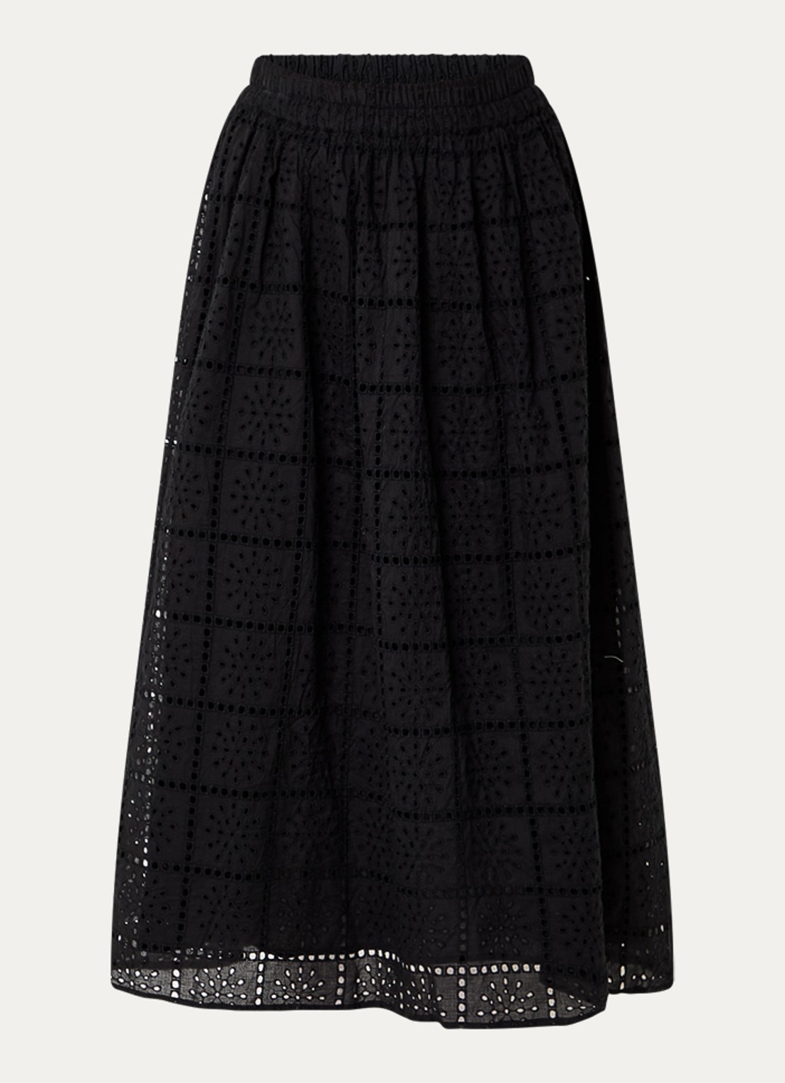 Rails High waist midi rok met broderie - voorkant zwart