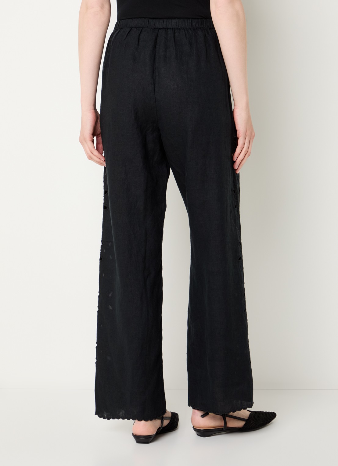 Rails High waist wide fit pantalon van linnen - achterkant zwart