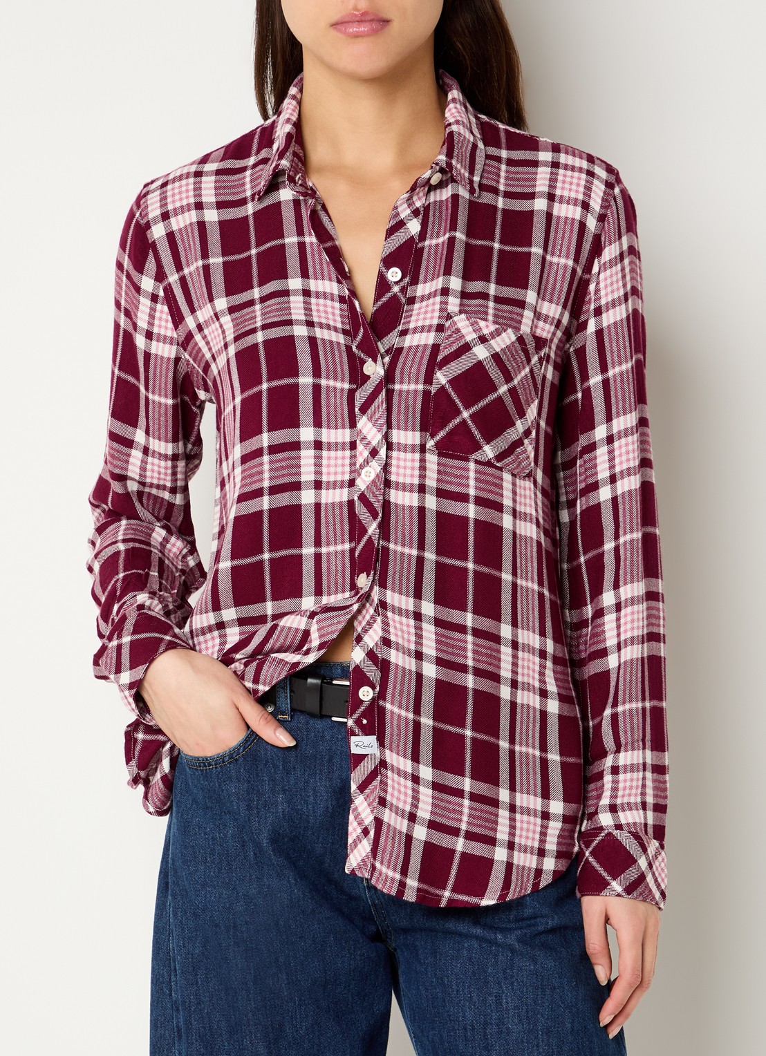 Rails Hunter blouse met ruitdessin en kraag - detail 2 bordeauxrood