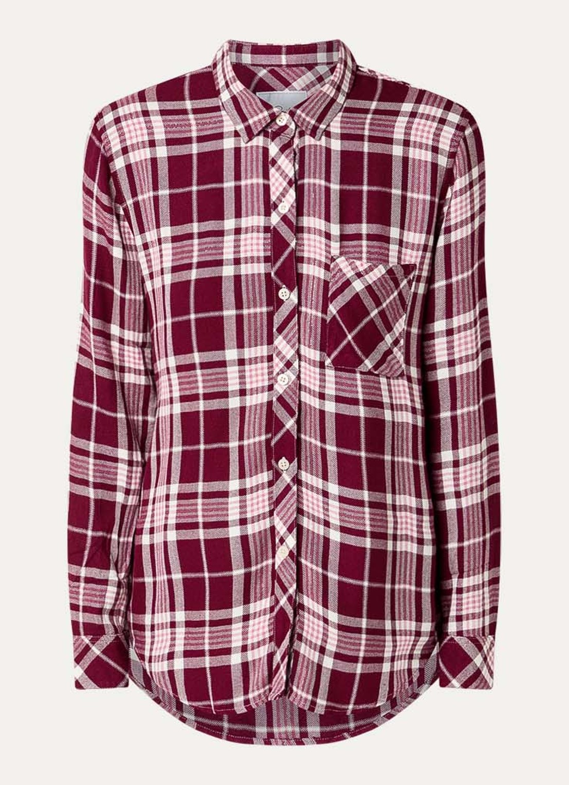 Rails Hunter blouse met ruitdessin en kraag - voorkant 3 bordeauxrood
