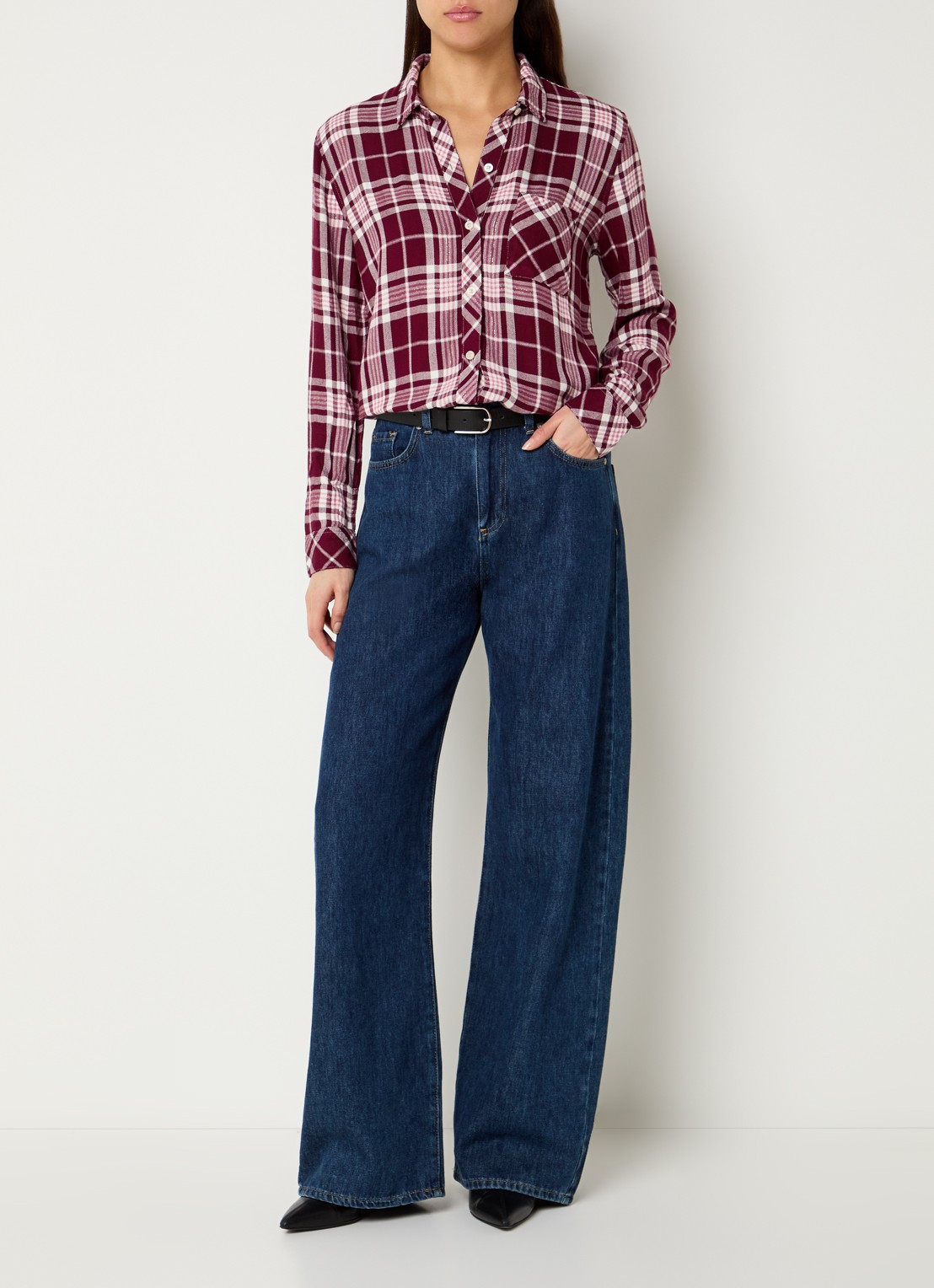 Rails Hunter blouse met ruitdessin en kraag - voorkant 4 bordeauxrood