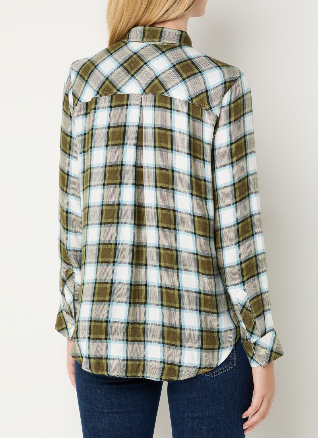 Rails Hunter blouse met ruitdessin - achterkant 3 olijfgroen