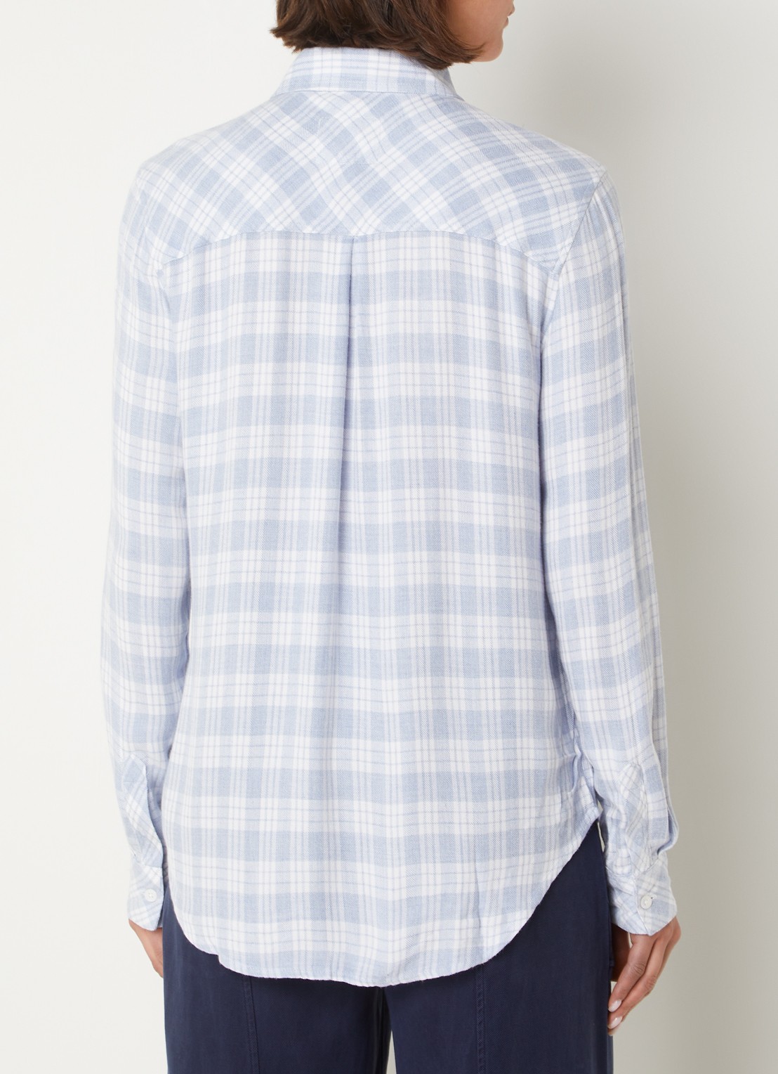 Rails Hunter blouse van flanel met ruitdessin - achterkant blauwgrijs