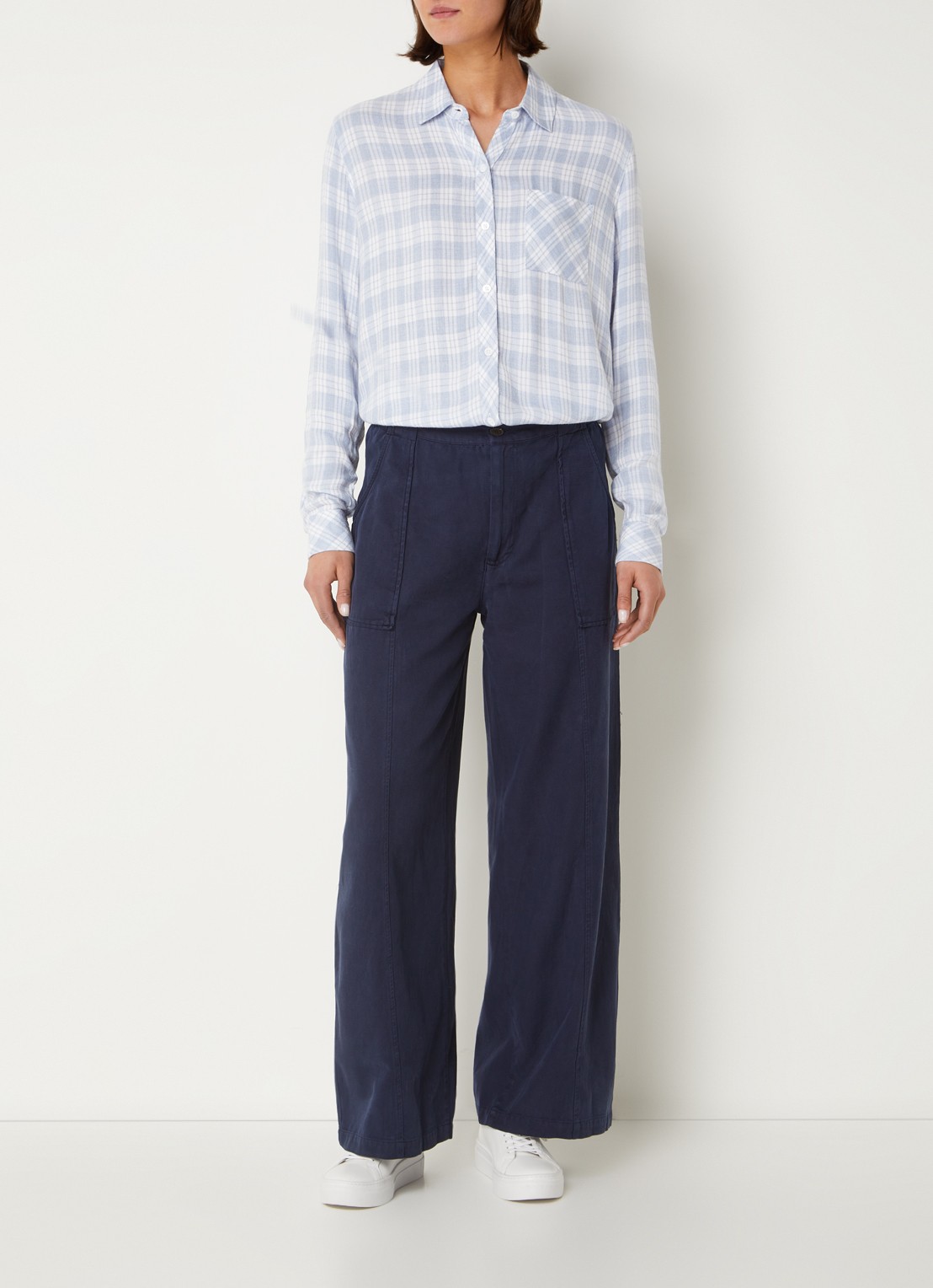 Rails Hunter blouse van flanel met ruitdessin - voorkant 3 blauwgrijs