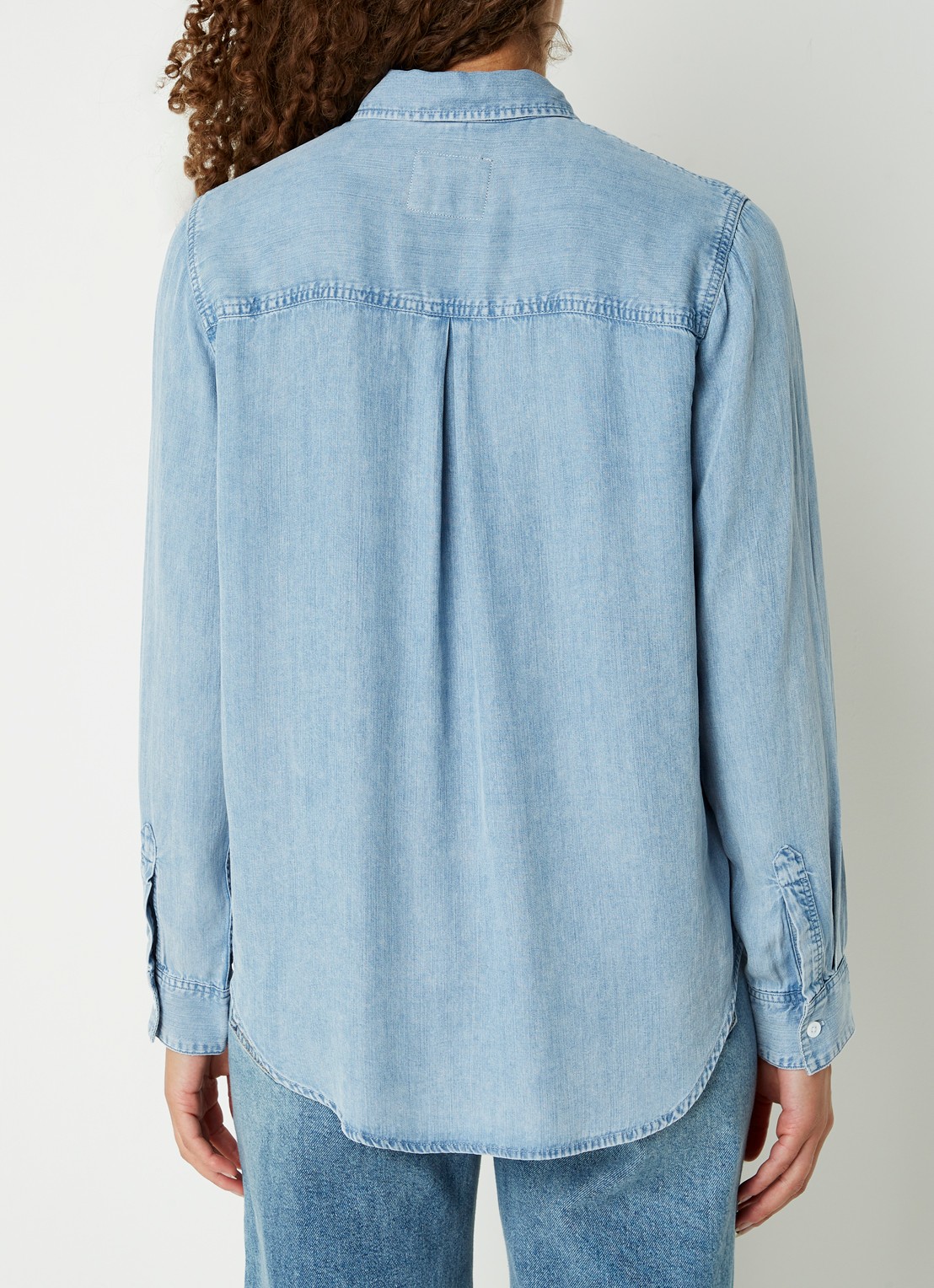 Rails Ingrid blouse van chambray met borstzak - achterkant 3 blauw