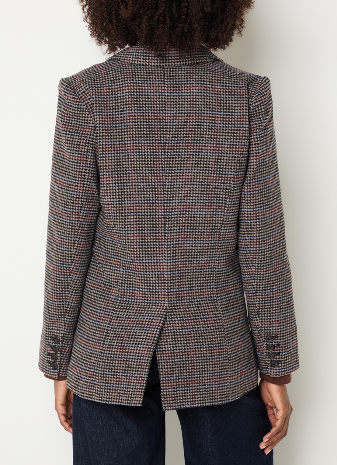 Rails Jac blazer in wolblend met tweed-look en ruitdessin - achterkant donkerkhaki