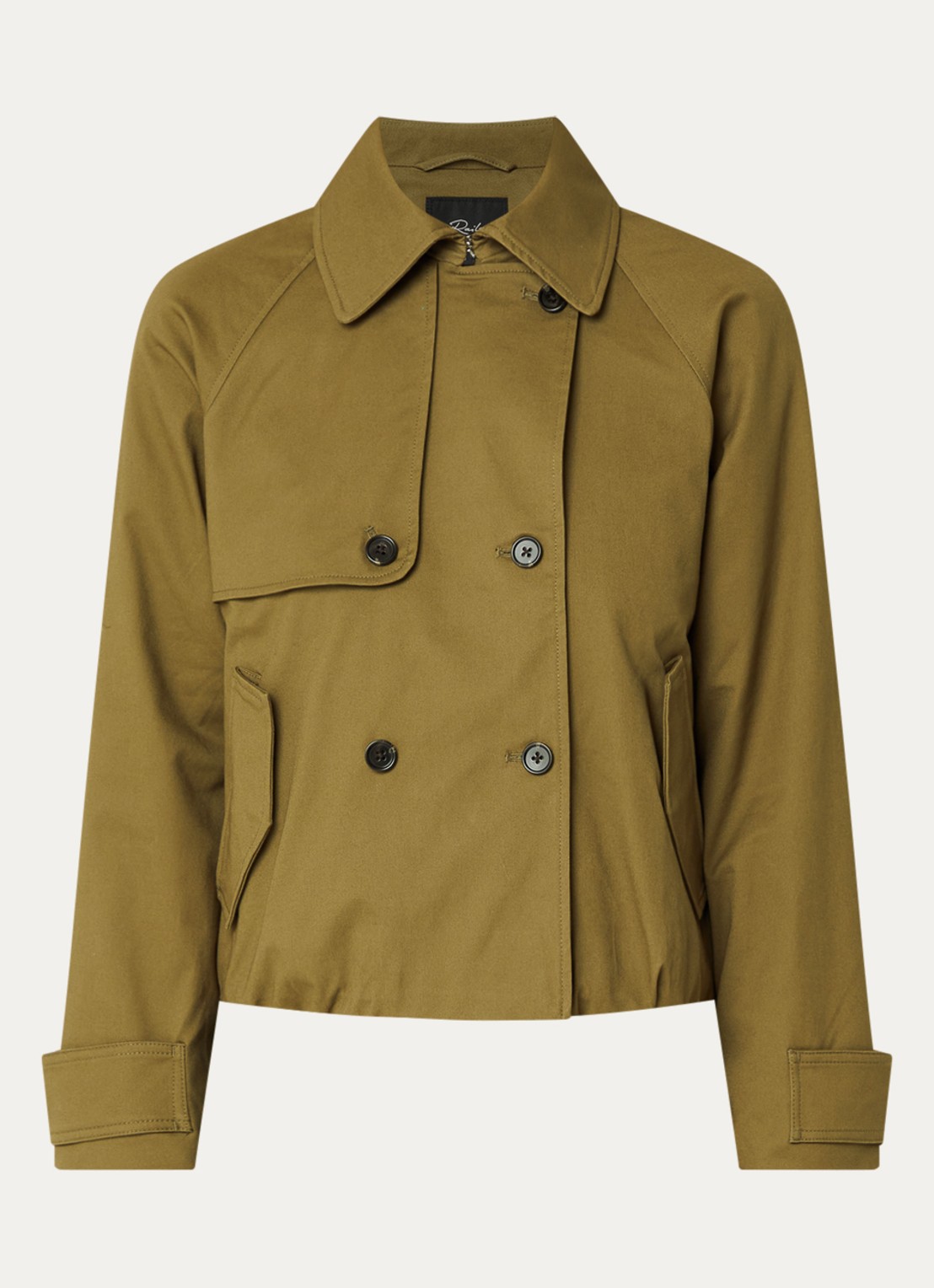 Rails Jetta trenchcoat met asymmetrisch detail en klepzakken - voorkant 2 olijfgroen