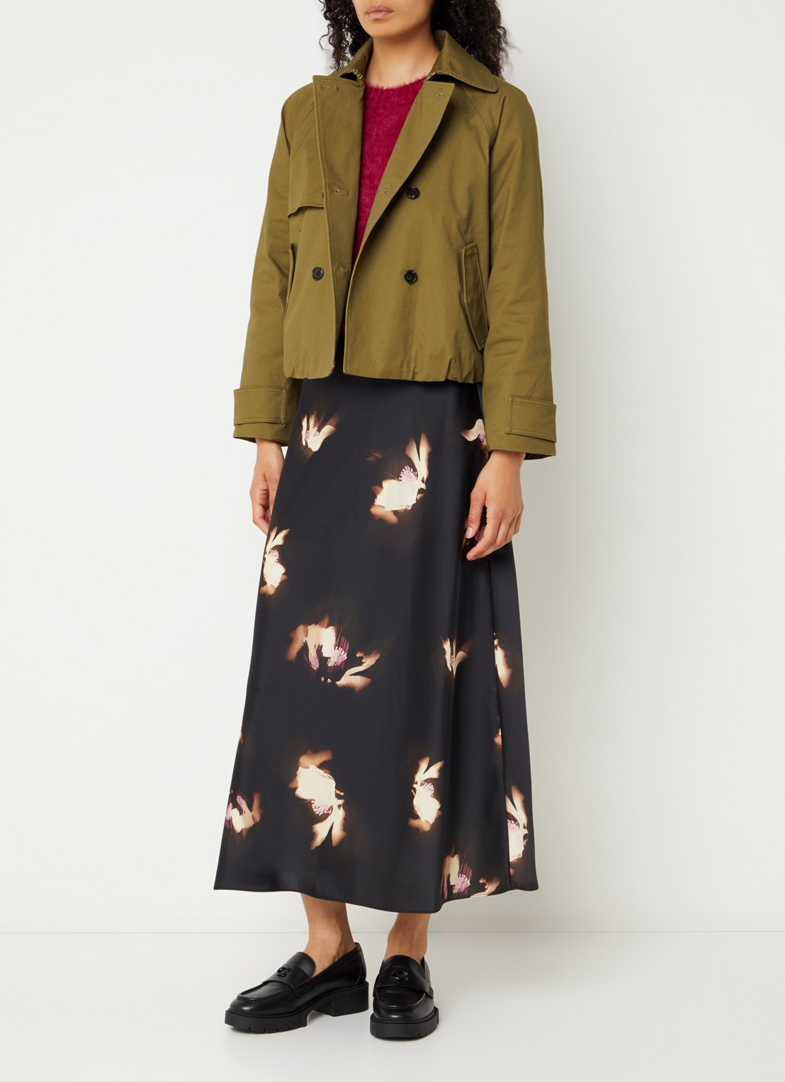 Rails Jetta trenchcoat met asymmetrisch detail en klepzakken - voorkant 3 olijfgroen