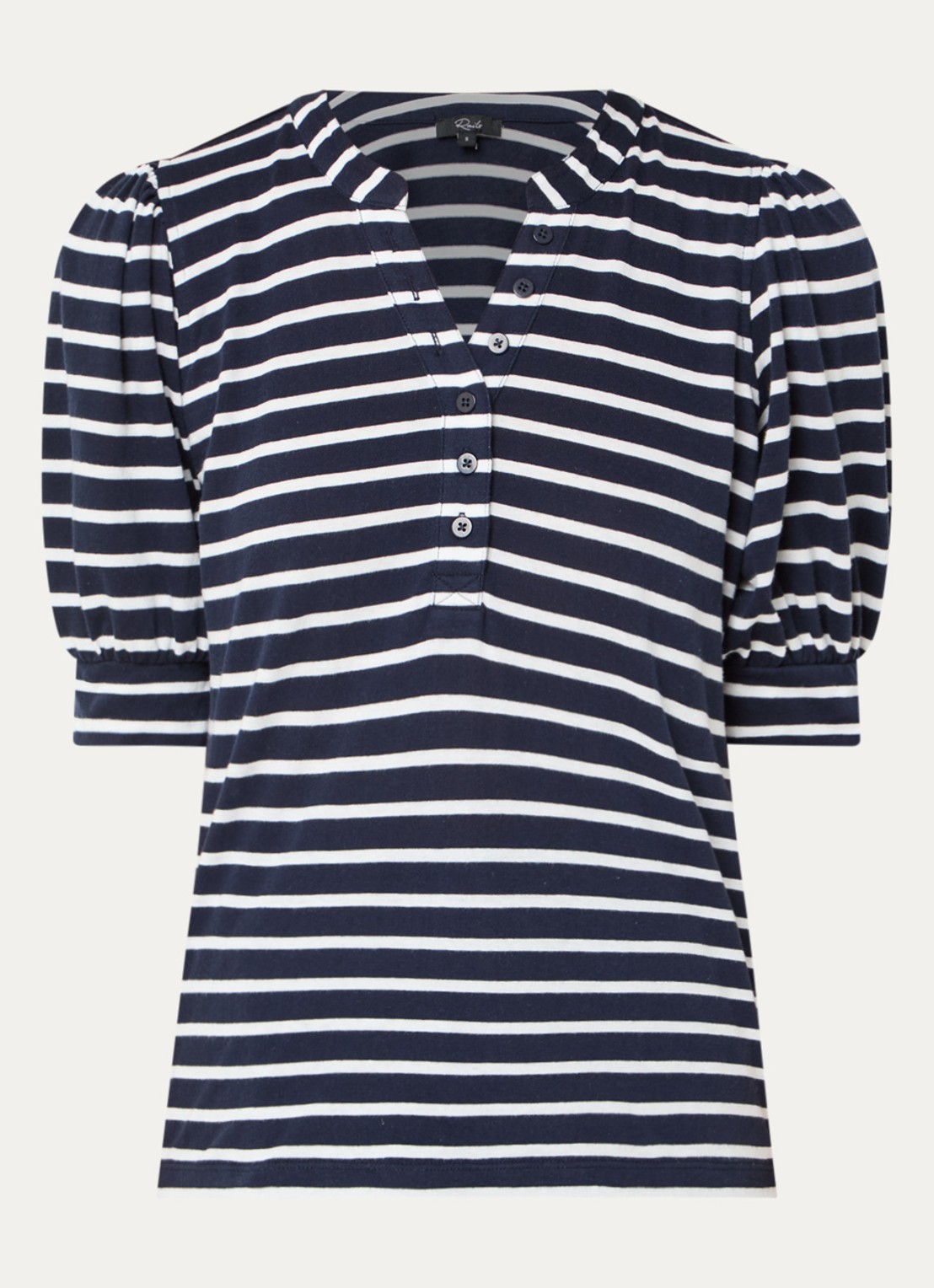 Rails Jewel top met streepprint en ballonmouw - voorkant donkerblauw