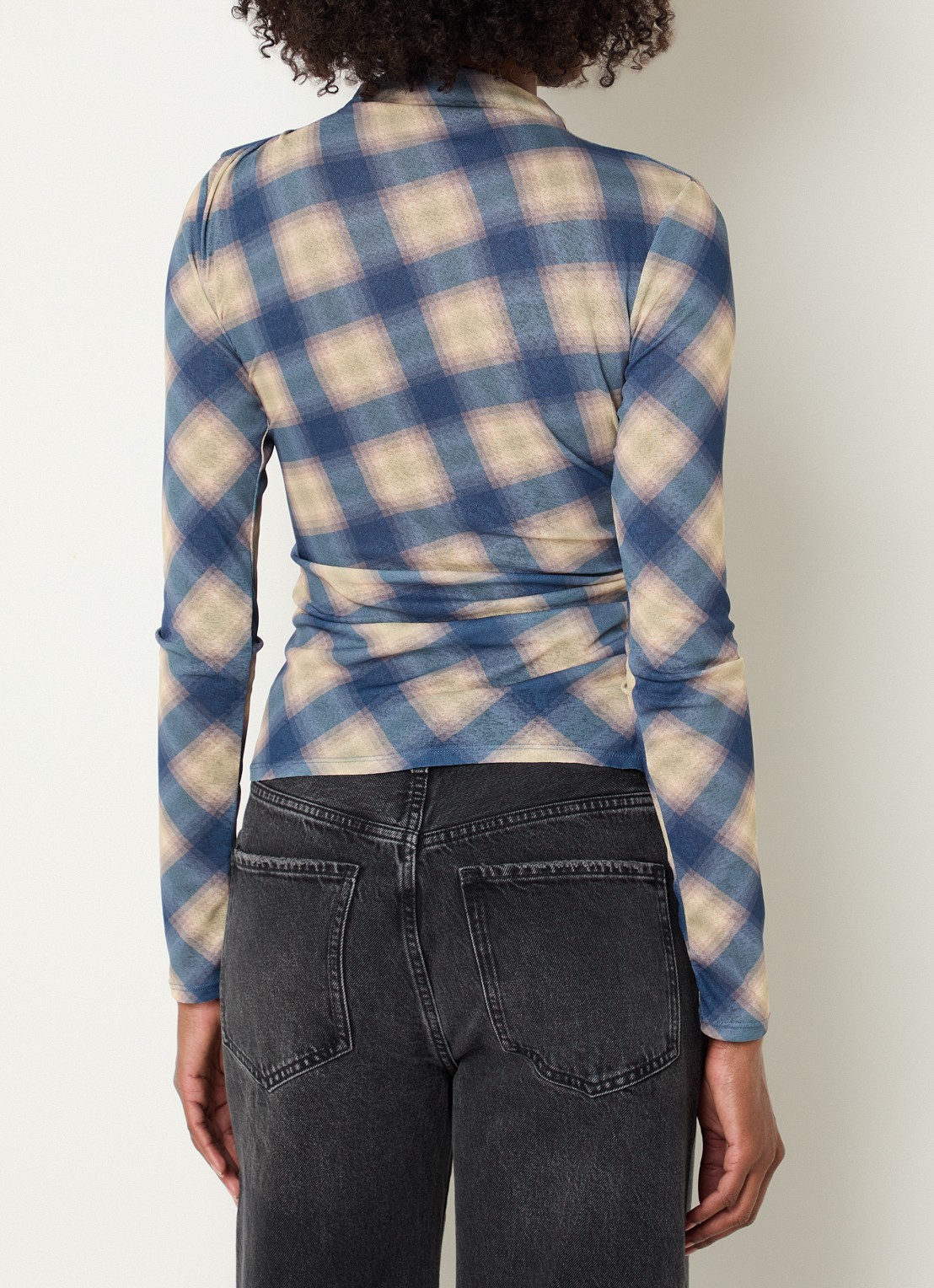 Rails Joelle semi-transparante top met ruitdessin - achterkant 4 blauwgrijs