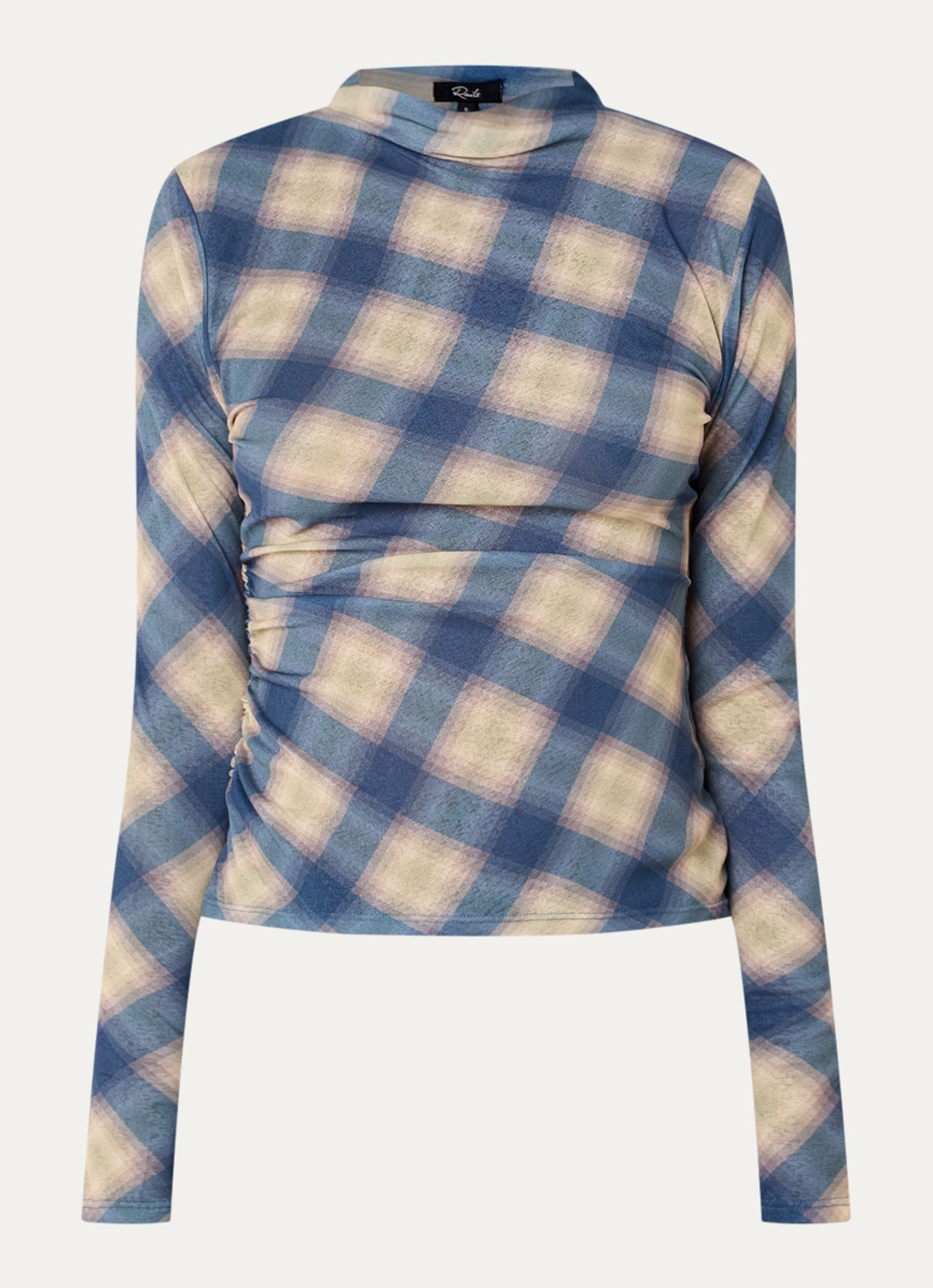 Rails Joelle semi-transparante top met ruitdessin - voorkant 2 blauwgrijs