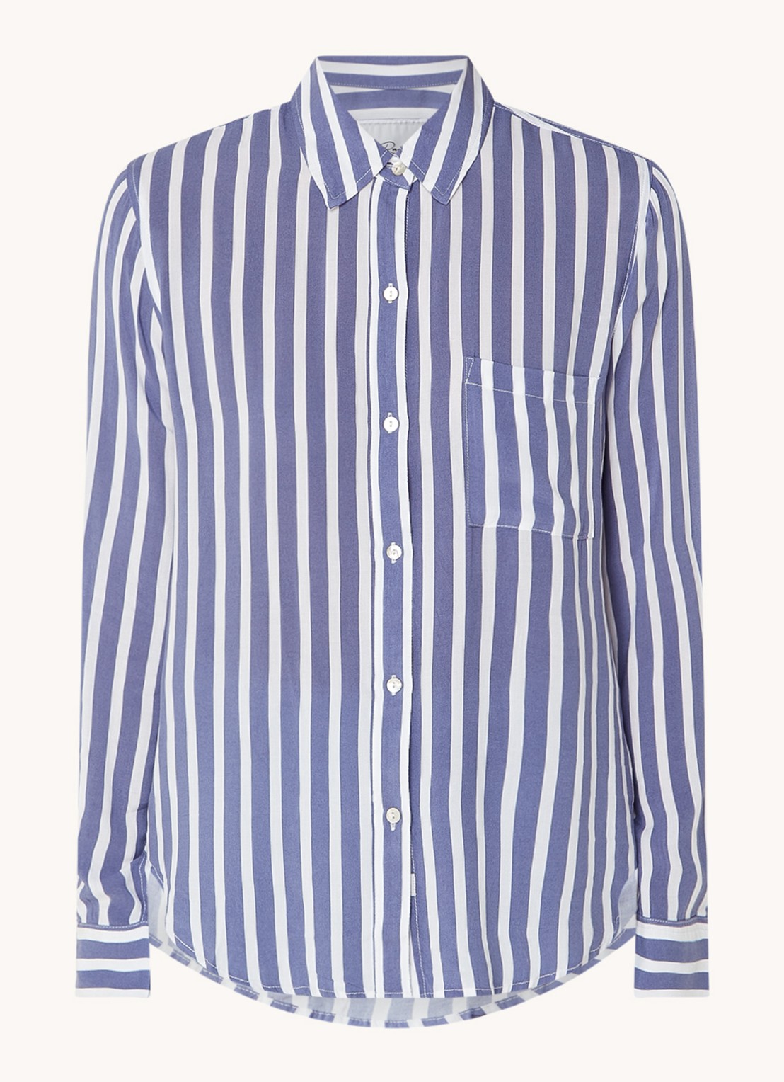 Rails Josephine blouse met streepprint en borstzak - voorkant 2 staalblauw