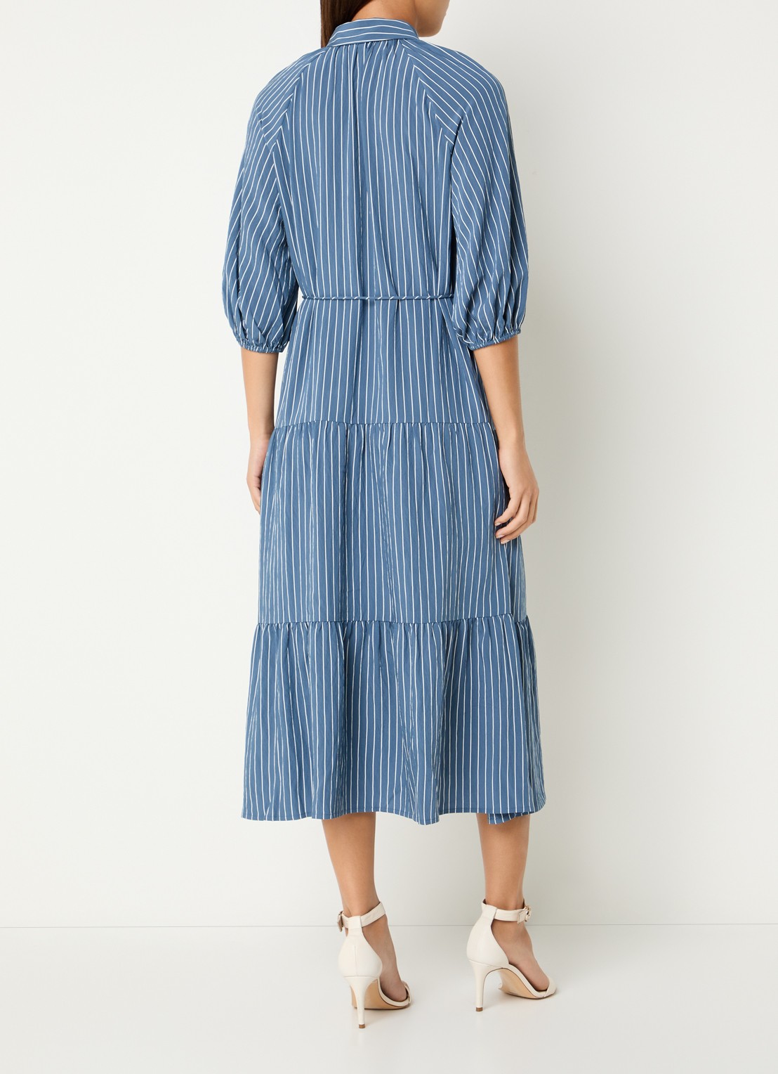 Rails June maxi A-lijn blousejurk met streepprint en strikceintuur - achterkant blauwgrijs