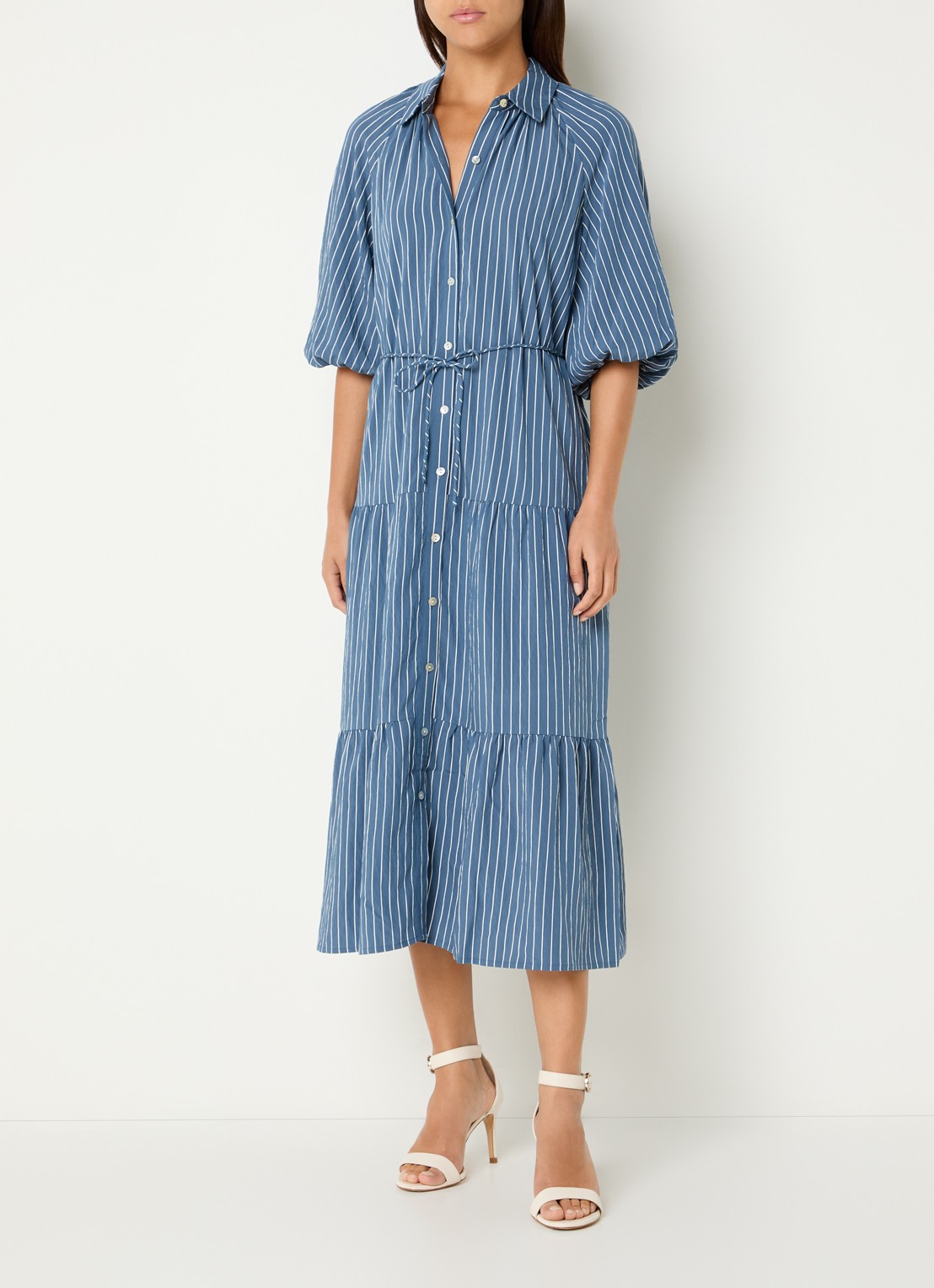 Rails June maxi A-lijn blousejurk met streepprint en strikceintuur - detail 2 blauwgrijs