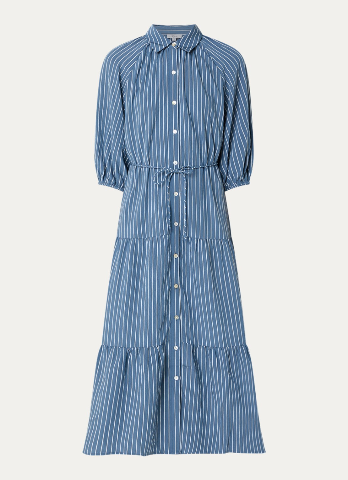 Rails June maxi A-lijn blousejurk met streepprint en strikceintuur - voorkant 3 blauwgrijs
