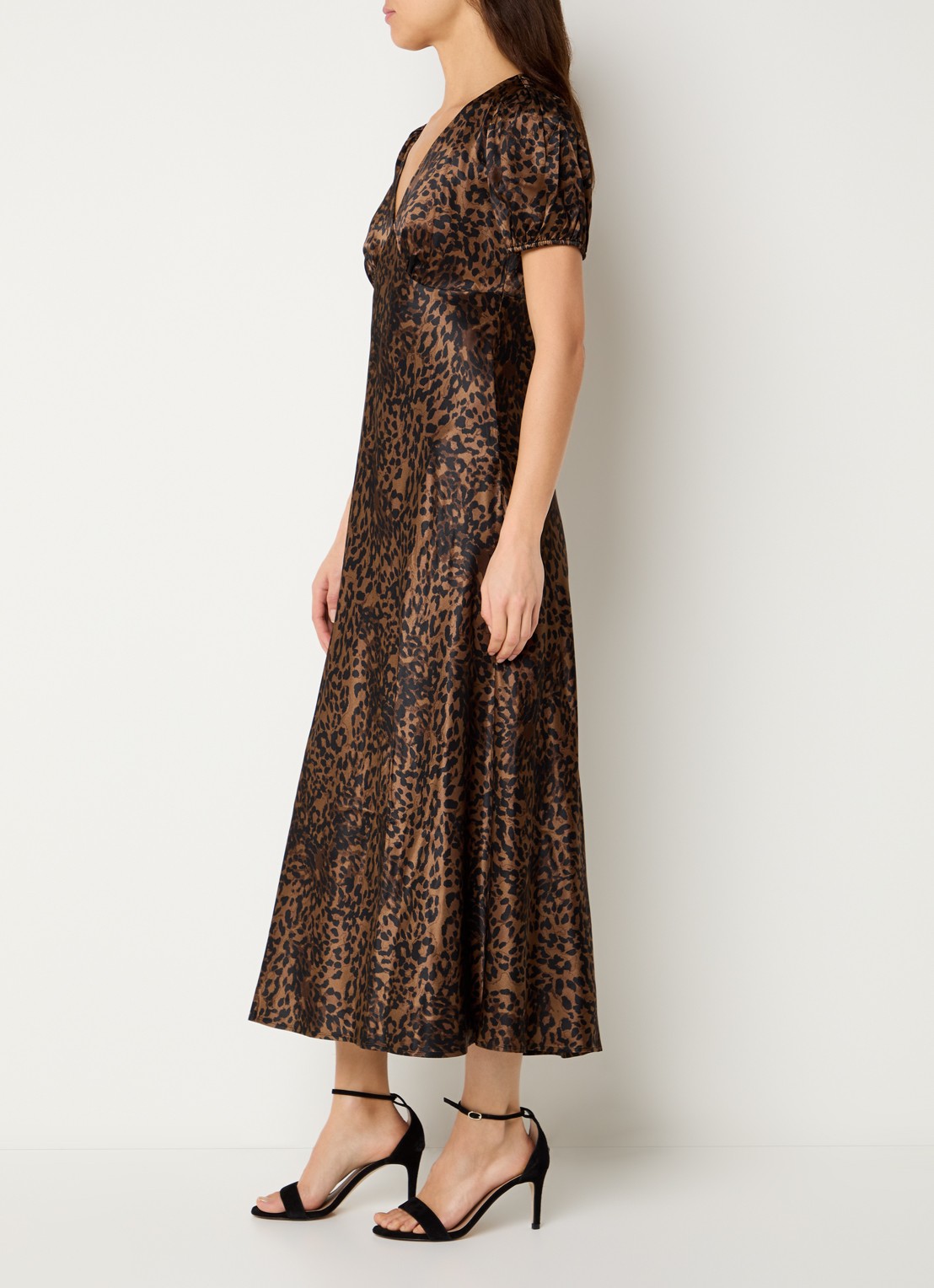 Rails Junia midi jurk van satijn met panterprint - voorkant 4 bruin