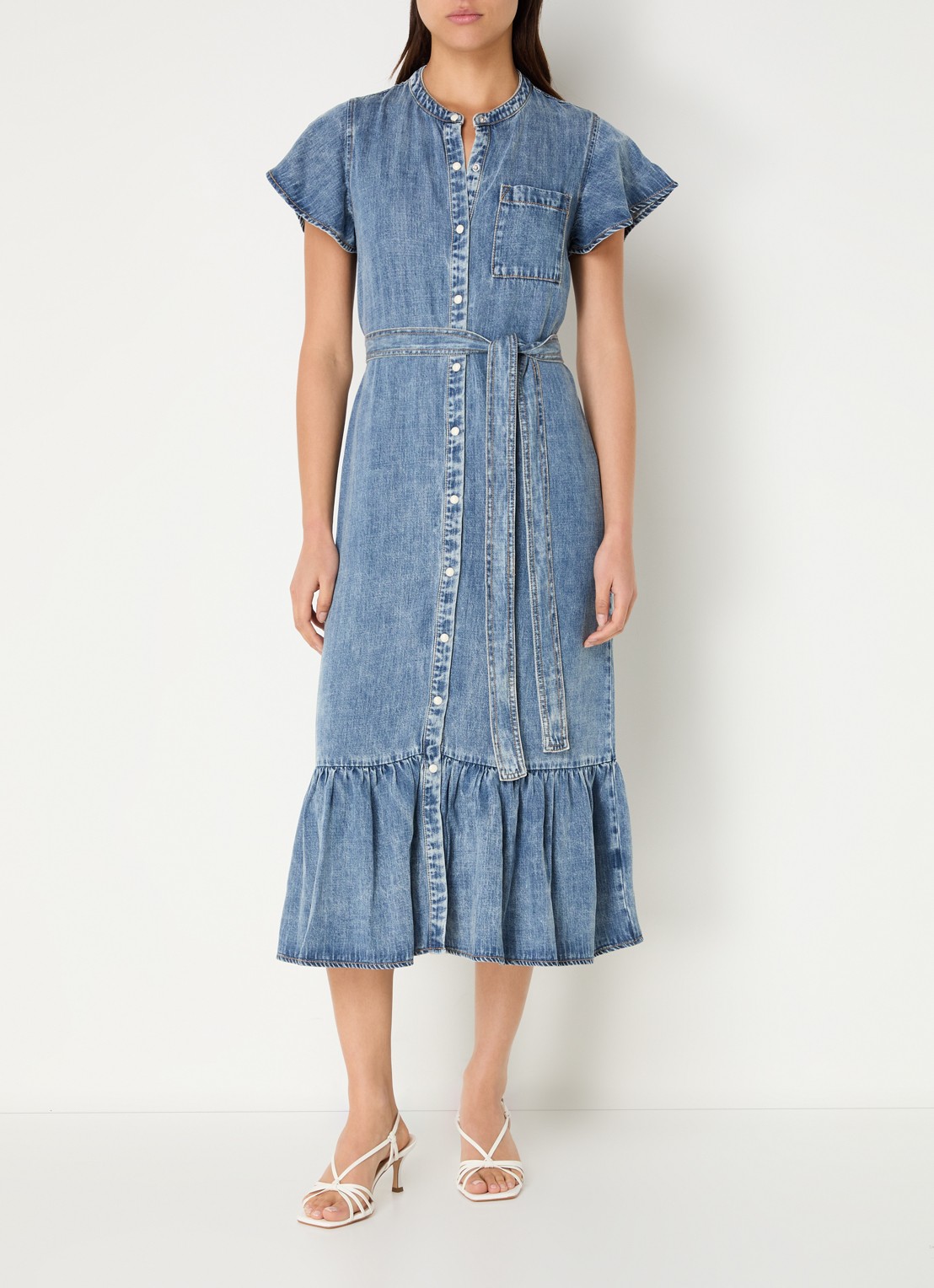 Rails Kahlo midi jurk van chambray met volant - detail 4 blauw