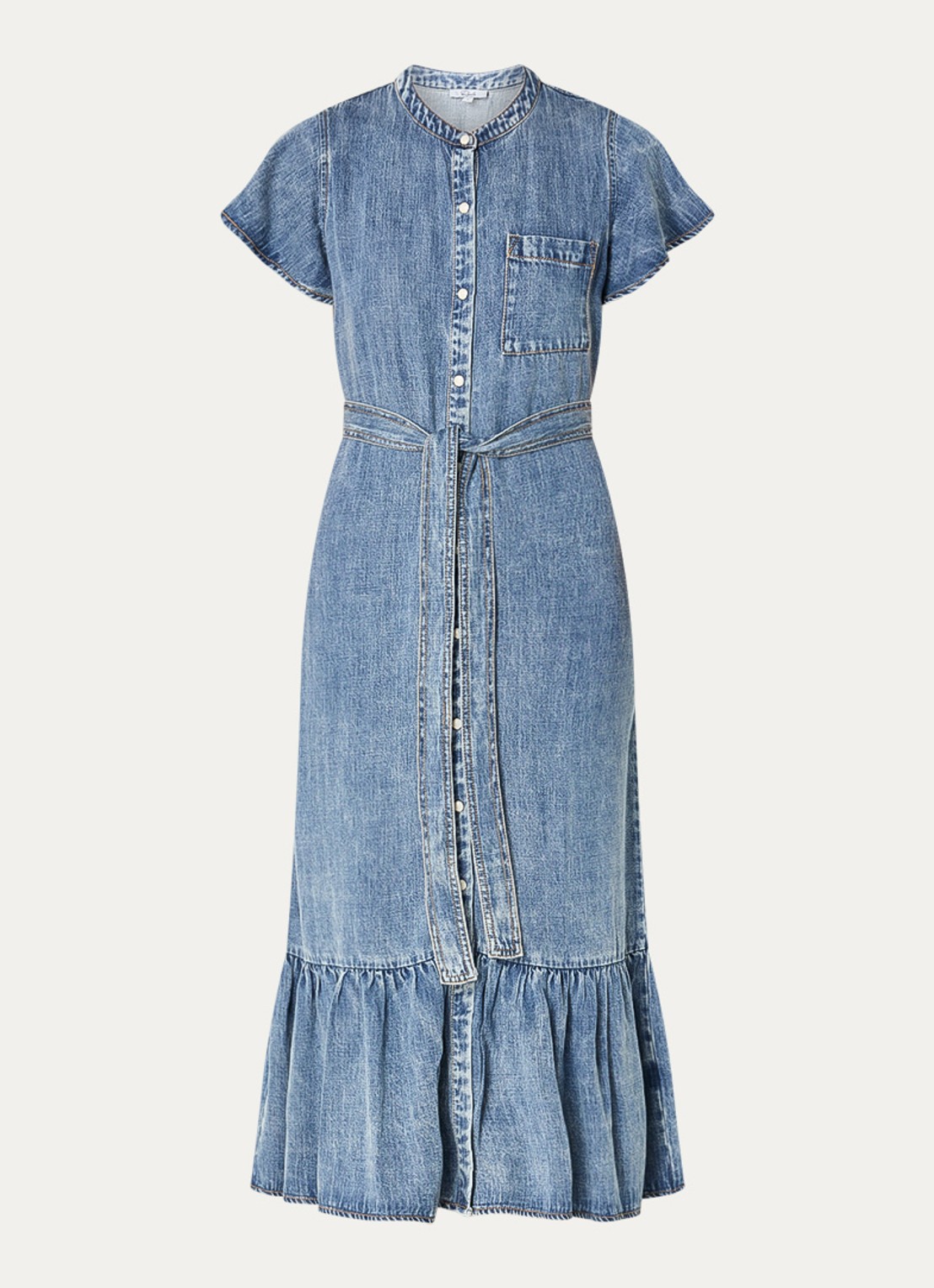 Rails Kahlo midi jurk van chambray met volant - voorkant blauw