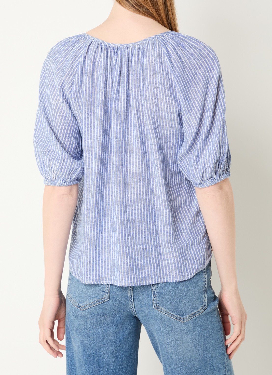 Rails Kirstie tuniek in linnenblend met streepprint en pofmouw - achterkant lichtblauw