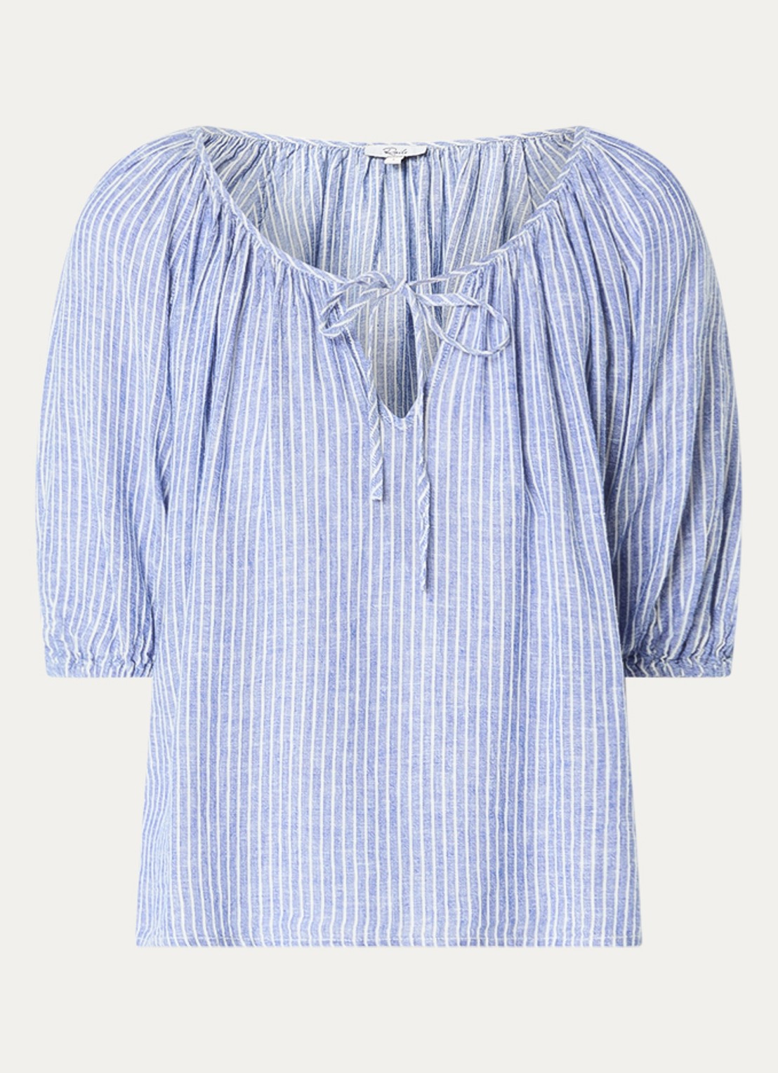 Rails Kirstie tuniek in linnenblend met streepprint en pofmouw - voorkant 3 lichtblauw