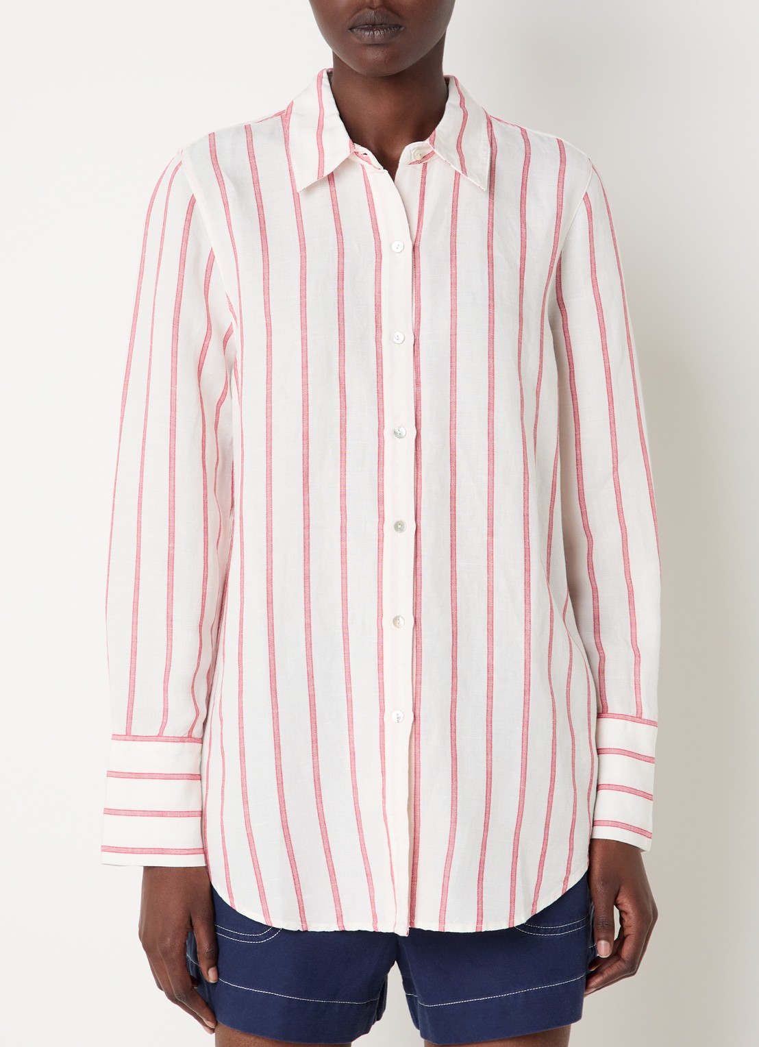 Rails Knox blouse in linnenblend met streepprint - detail 4 rood