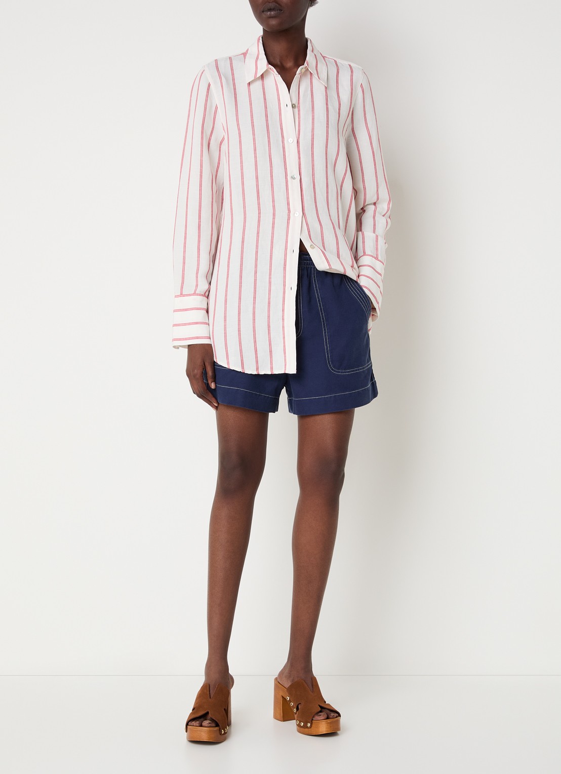 Rails Knox blouse in linnenblend met streepprint - voorkant 3 rood