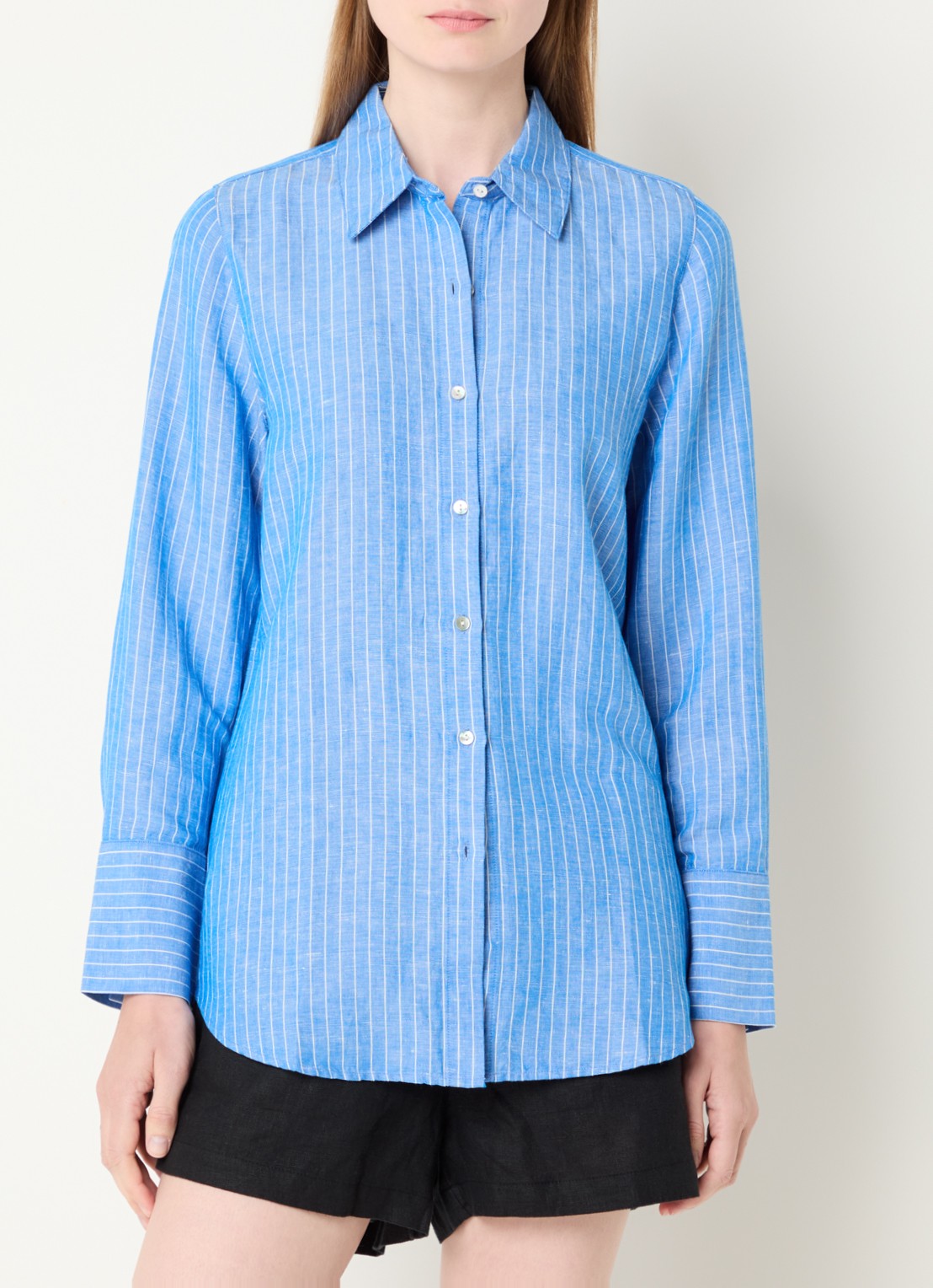 Rails Knox blouse in linnenblend met streepprint - detail 4 blauw