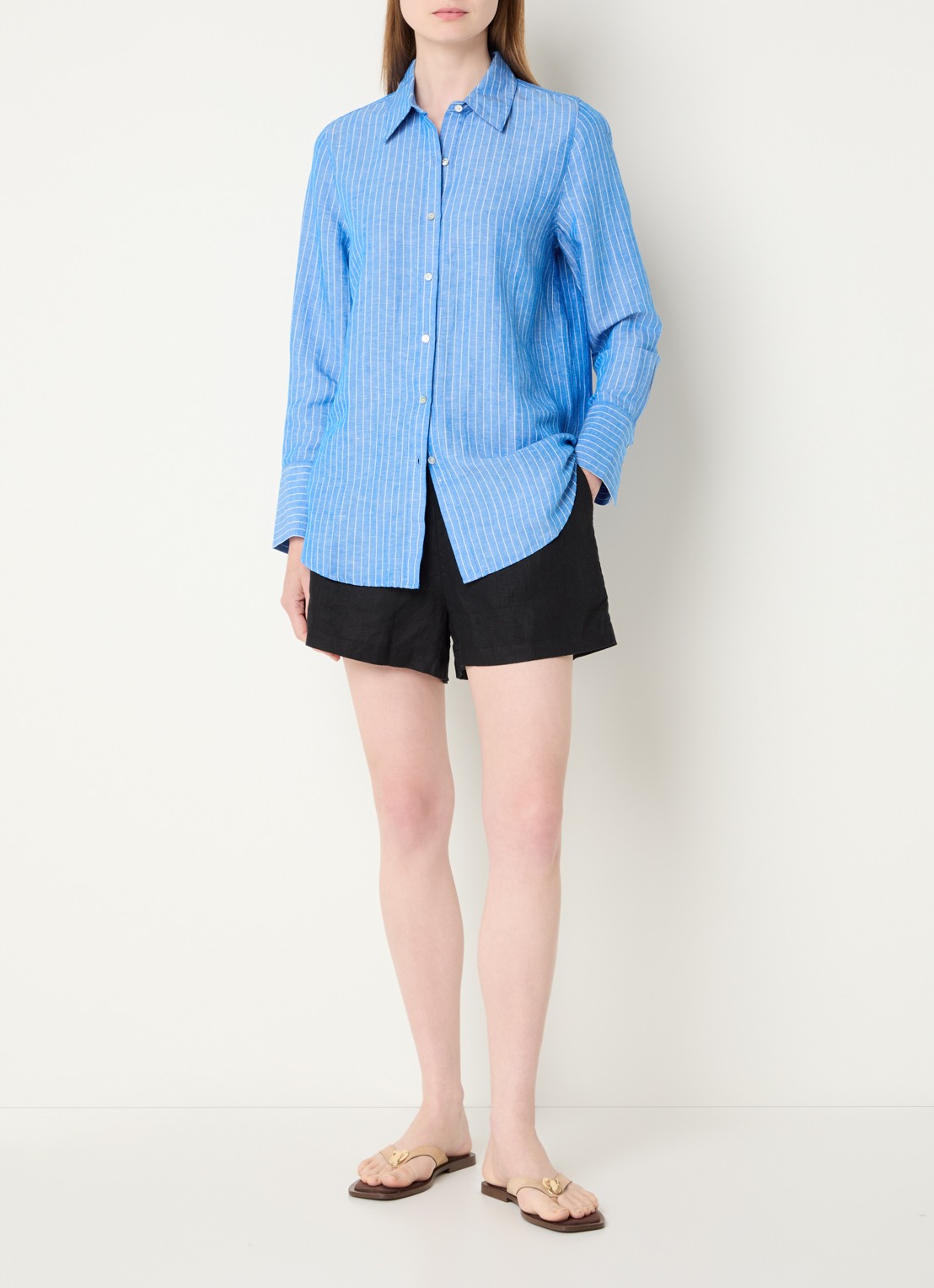 Rails Knox blouse in linnenblend met streepprint - voorkant 2 blauw