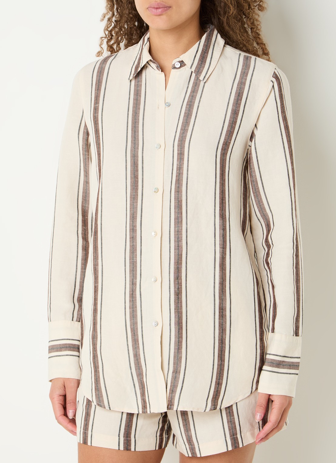 Rails Knox blouse met streepprint in linnenblend - detail 4 creme
