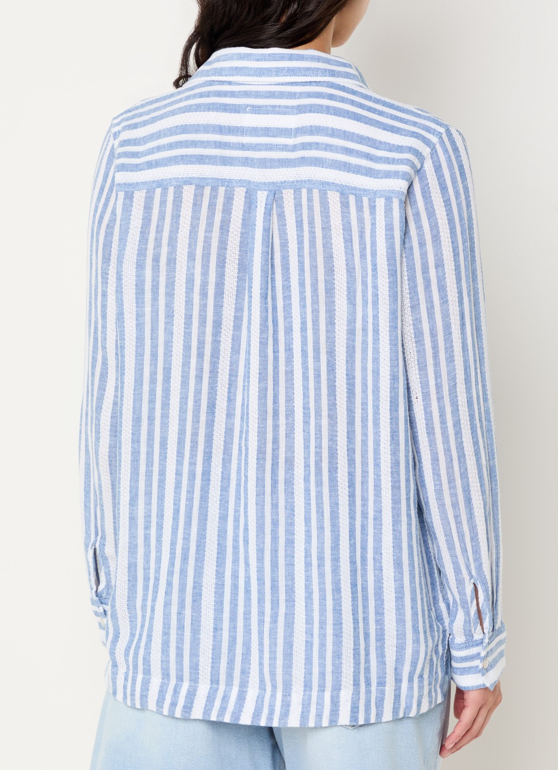 Rails Lagoon tuniek in linnenblend met streepprint - achterkant blauwgrijs