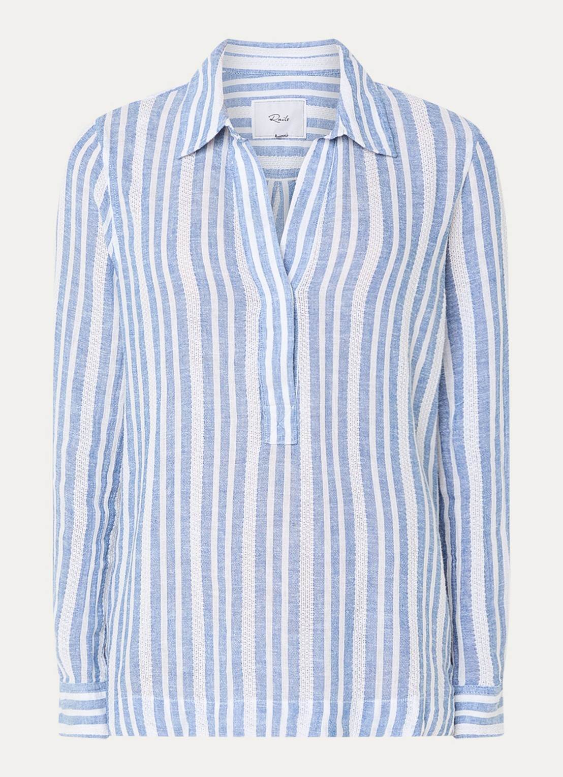 Rails Lagoon tuniek in linnenblend met streepprint - voorkant 2 blauwgrijs