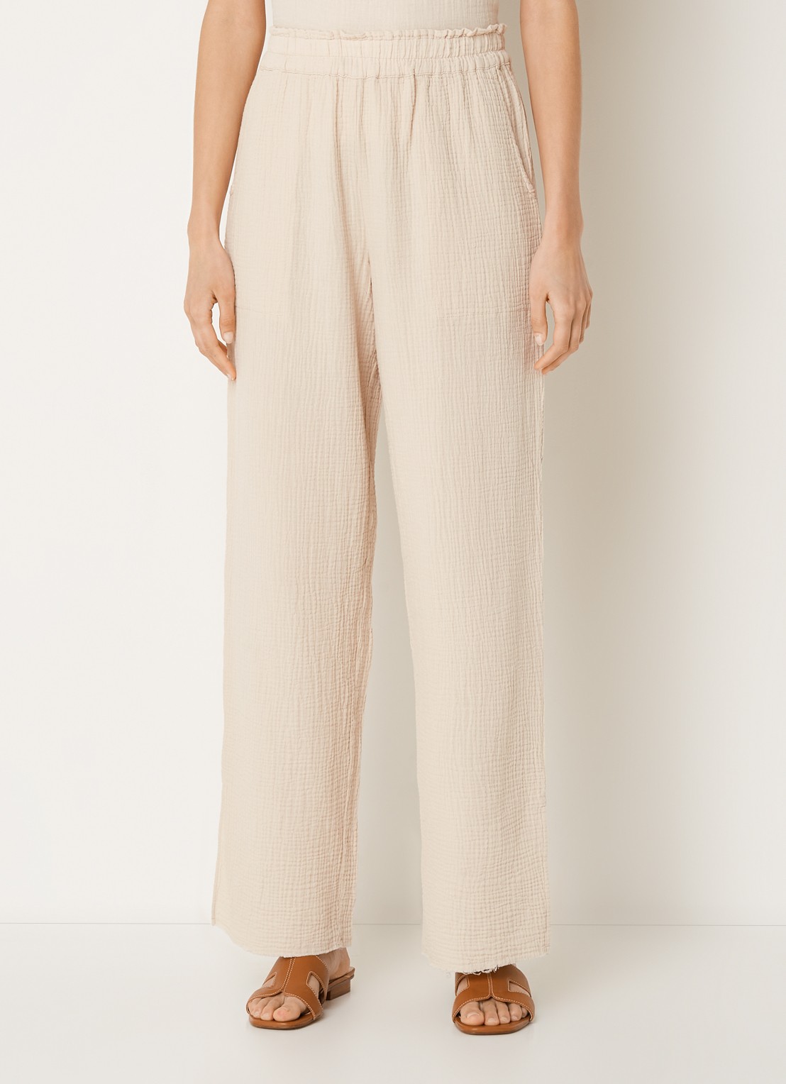 Rails Leon high waist wide fit broek van  katoen  - detail 4 donkerbeige
