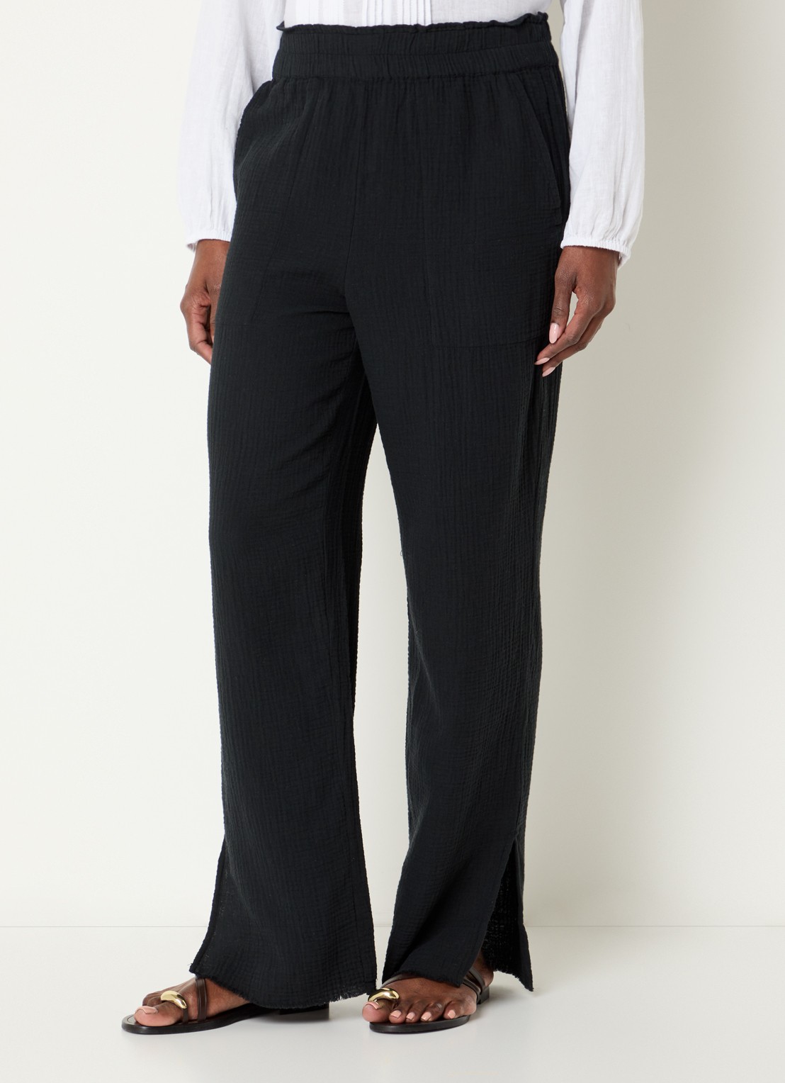 Rails Leon mid waist straight fit broek van  katoen met structuur - detail 4 zwart