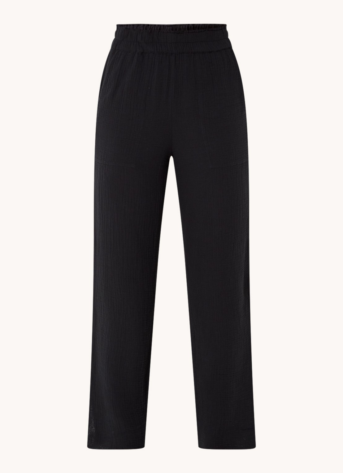 Rails Leon mid waist straight fit broek van  katoen met structuur - voorkant 2 zwart